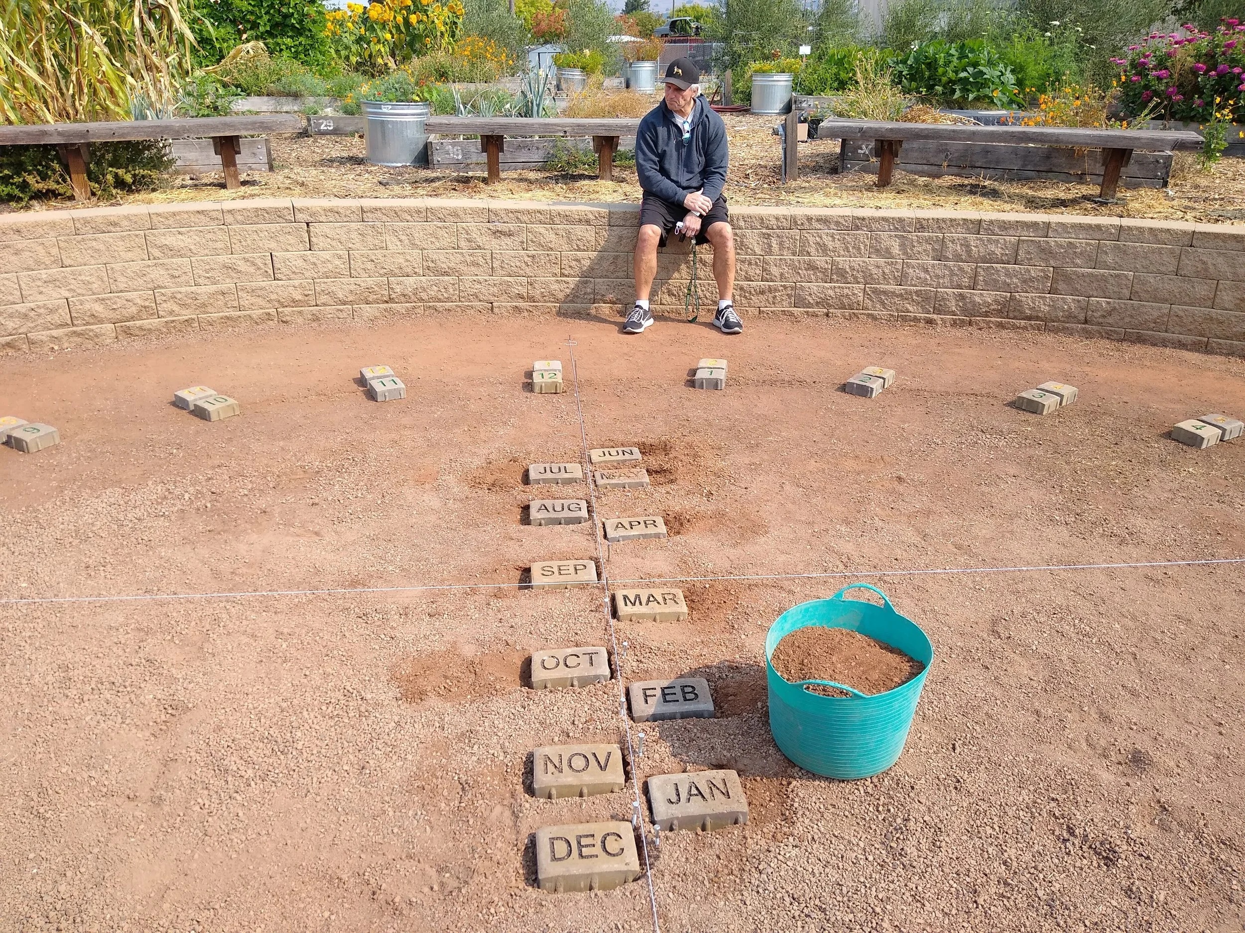 Constructing human sundial with help of Astronomy teacher Todd Creighton