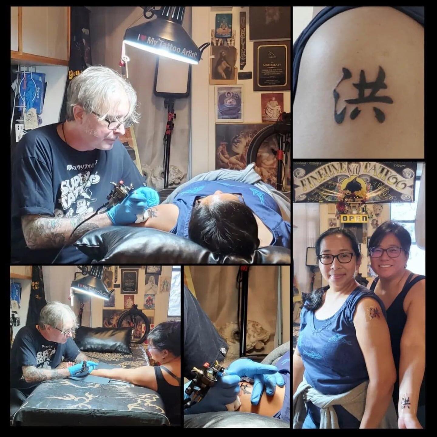 Fineline has always been a family space. 1. The Ang sisters honoring their dad's Chinese heritage with family name tattoos. 2. Family tattoo outing for Linda, Nick, and Jackson. 3. Husband and wife tattoos for Marnie and Shir. Thank you to  @kren078 