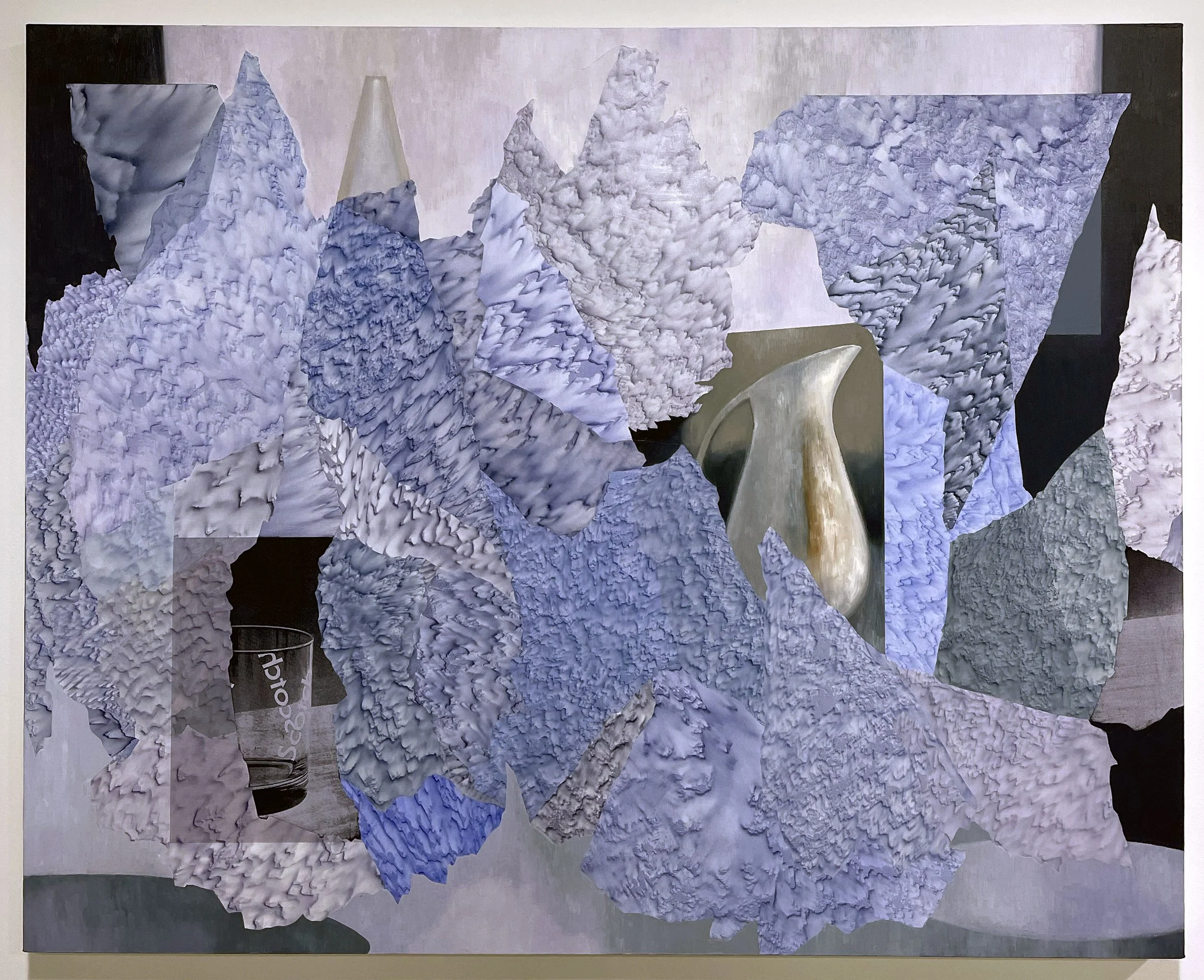 A Pilferer’s Lunch, oil, acrylic, and screenprint on canvas, 48 x 60 inches, 2025