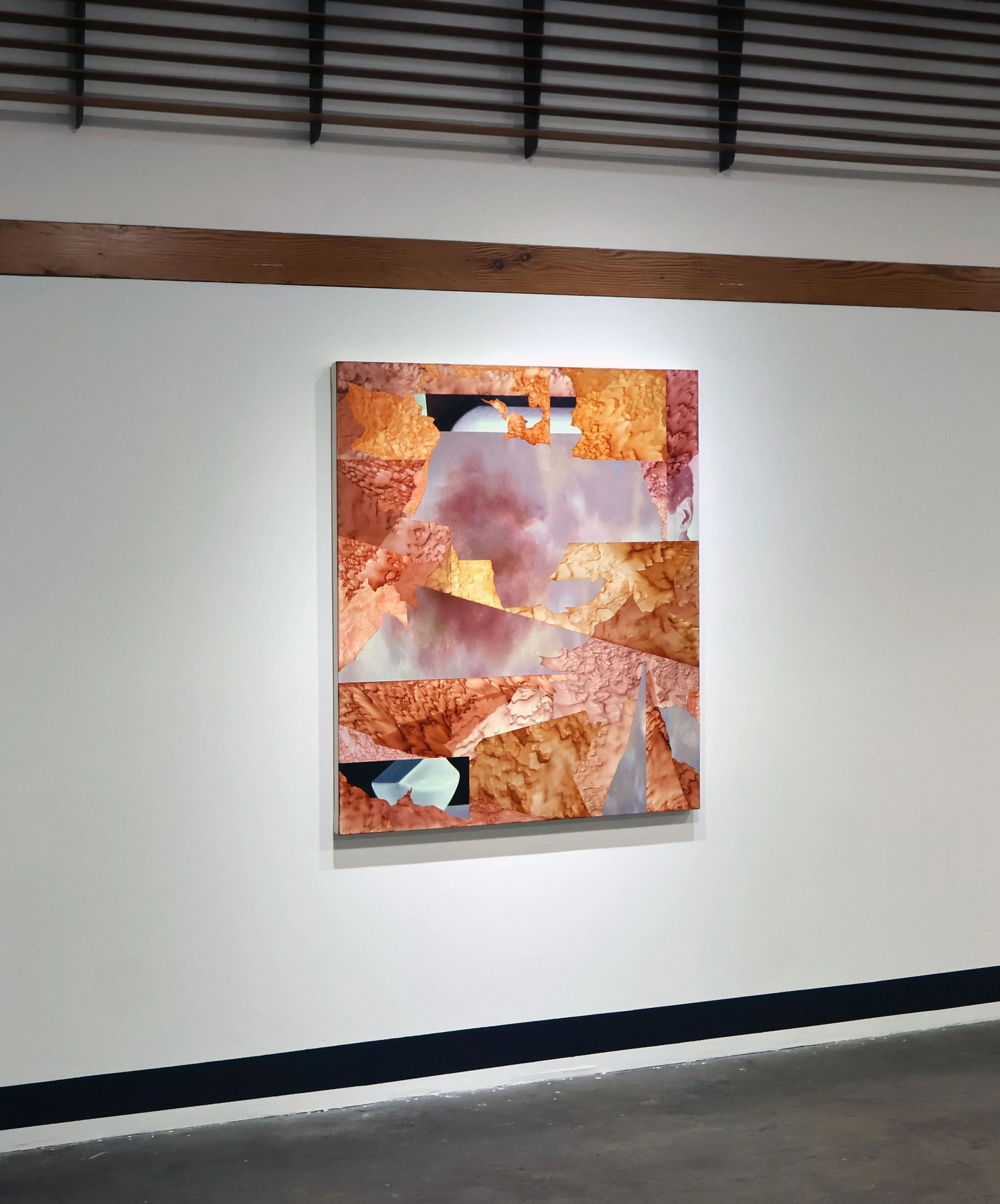 A Guesthouse, oil, acrylic, and screenprint on canvas, 50 x 42 inches, 2025