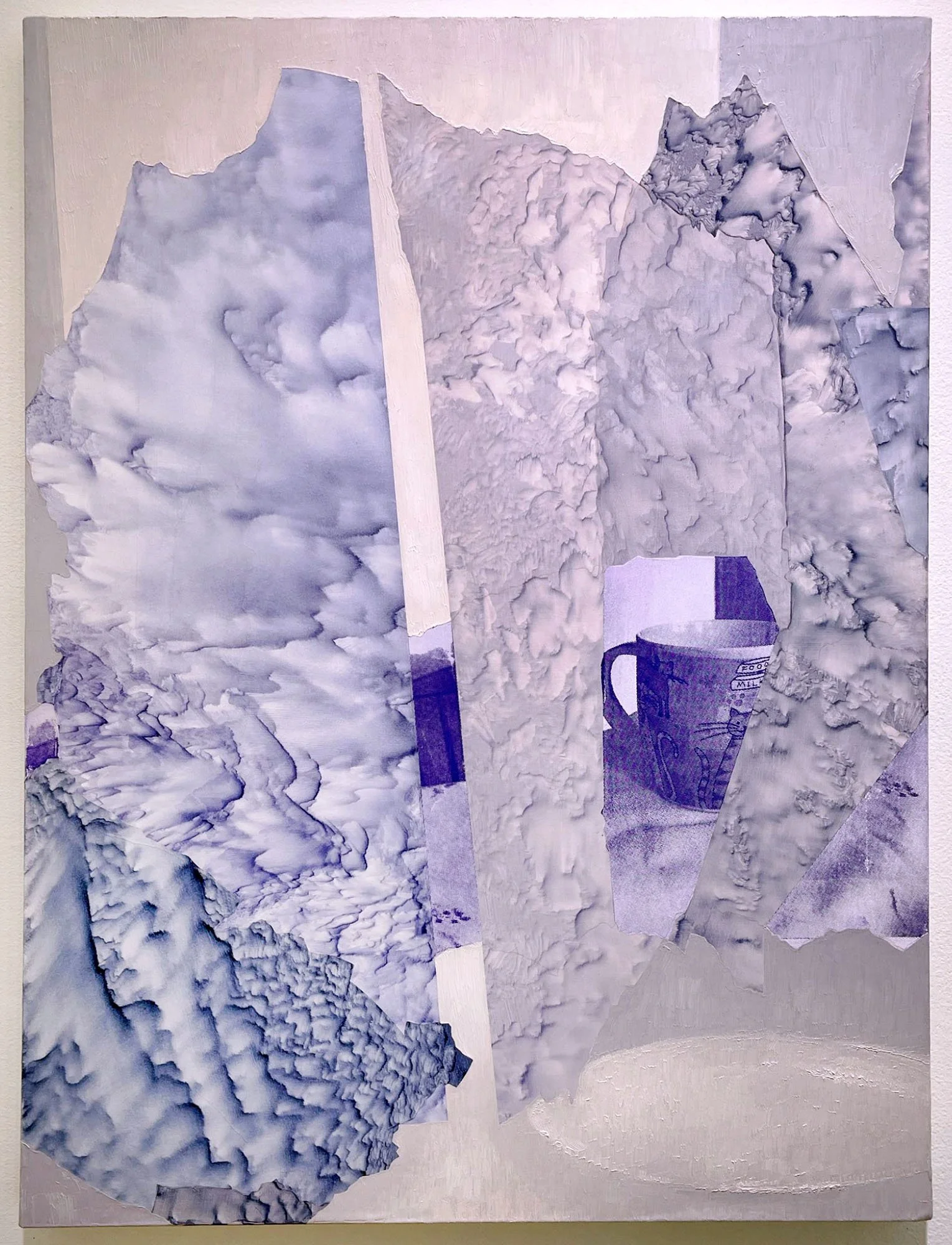 Food and Milk, oil, acrylic, and screenprint on canvas, 32 x 24 inches, 2025