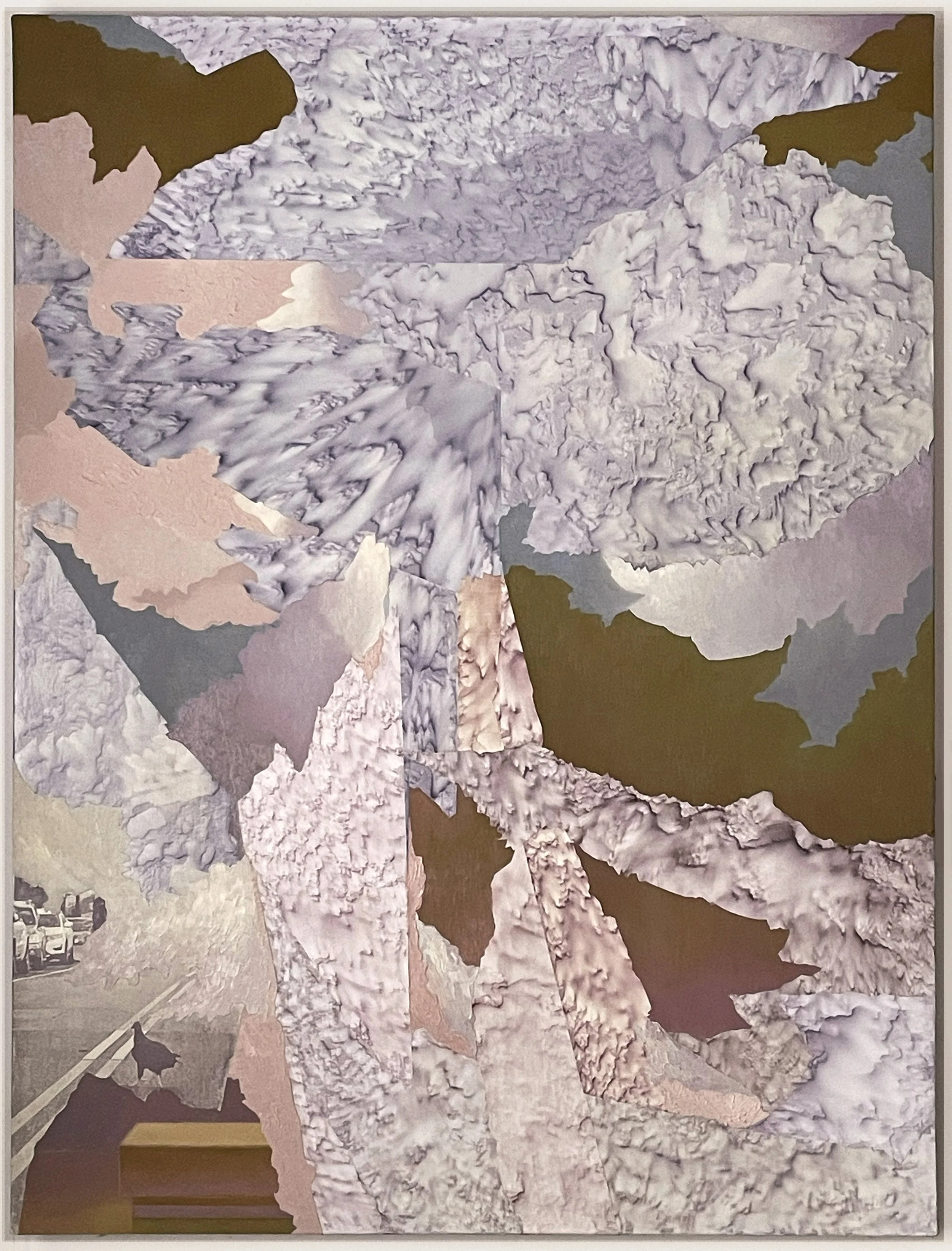 A Birthday Party (The Vulture), oil, acrylic, and screenprint on canvas, 40 x 30 inches, 2025
