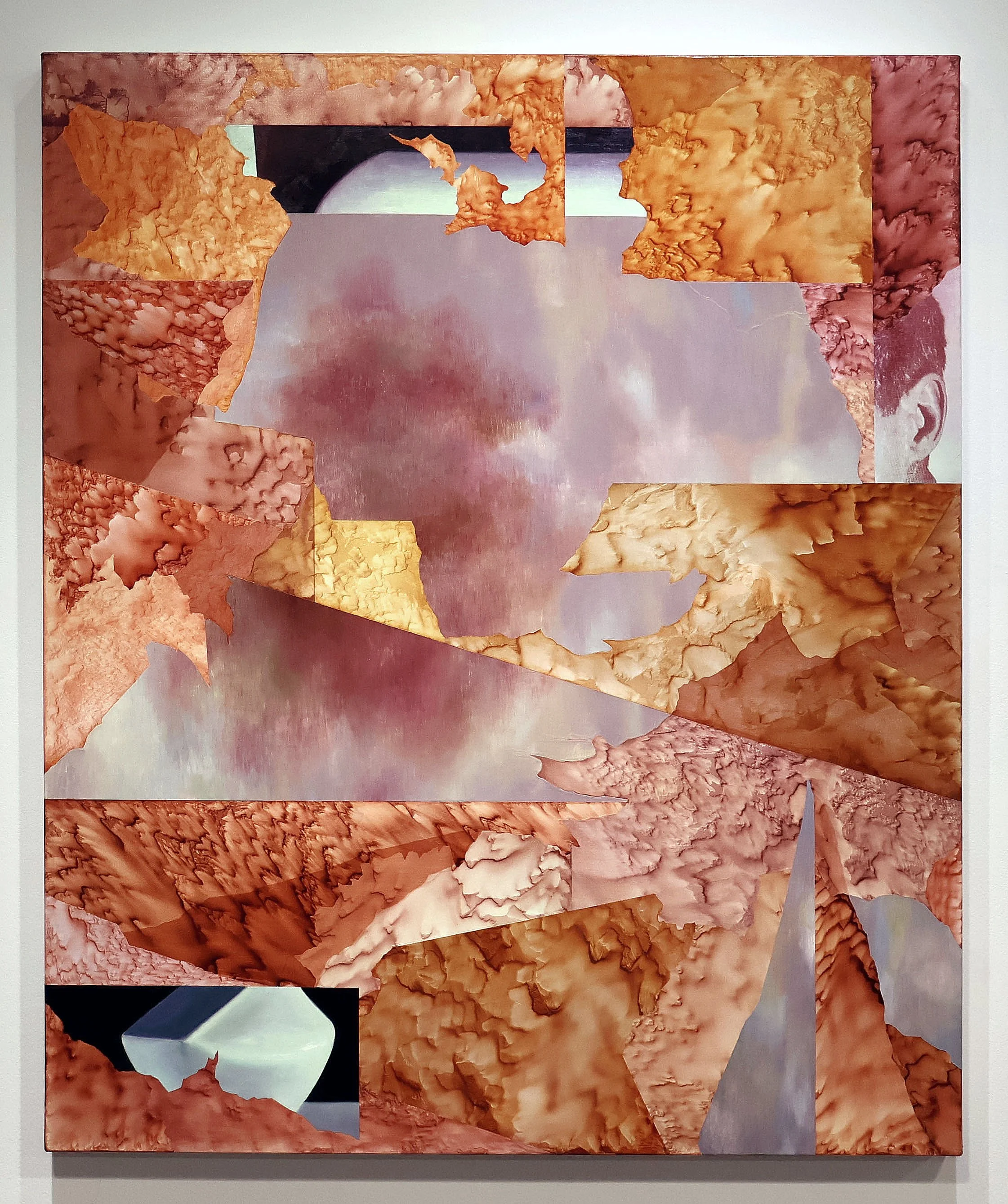 A Guesthouse, oil, acrylic, and screenprint on canvas, 50 x 42 inches, 2025