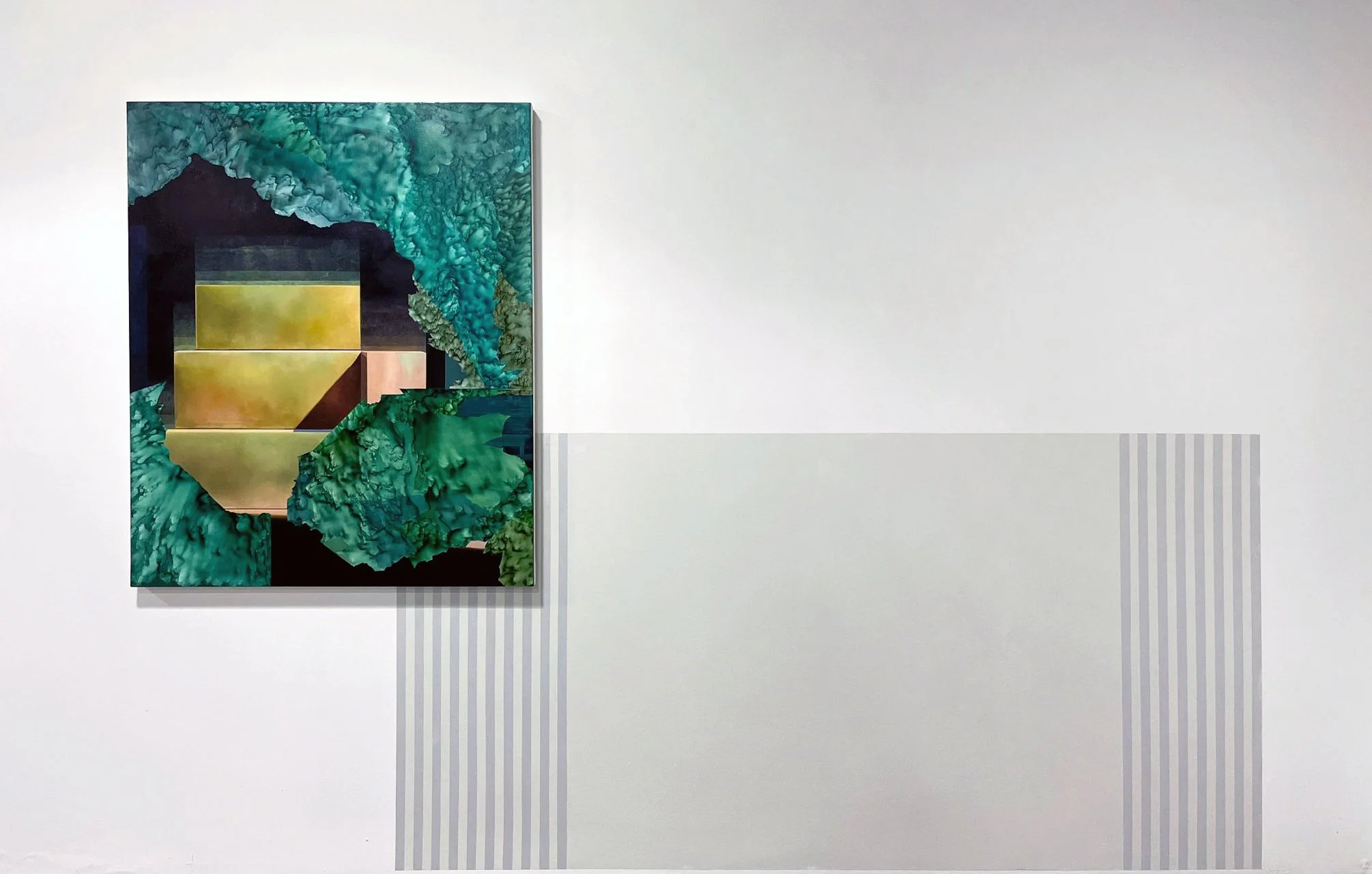 Döstädning, as installed with latex wall painting, Galveston Artist Residency, November 2025 - February 2026