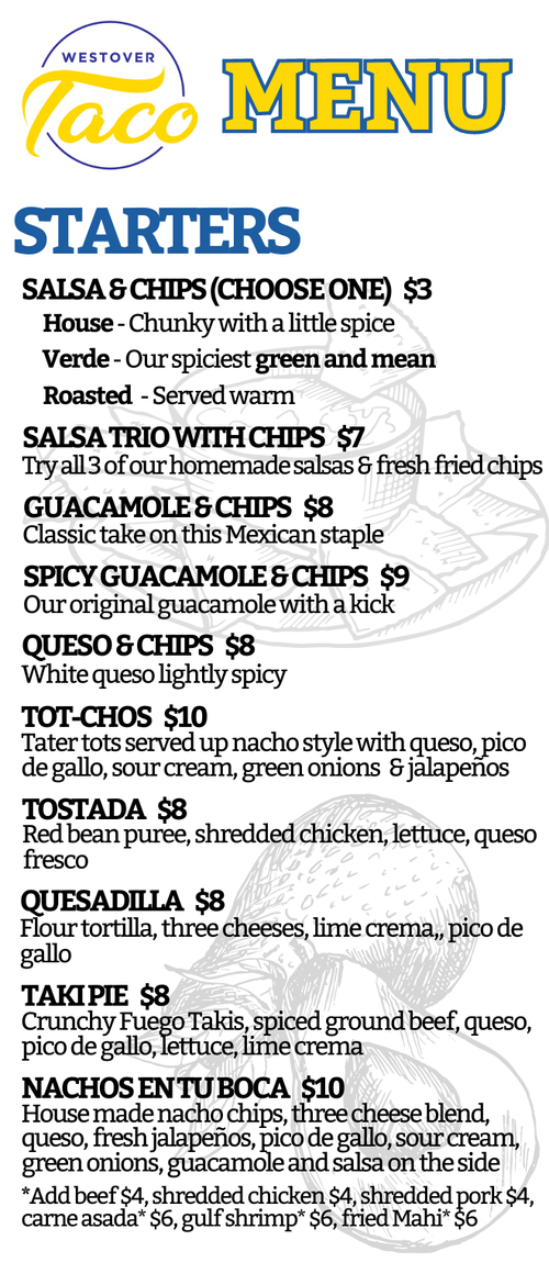 Menu 1 — Westover Taco