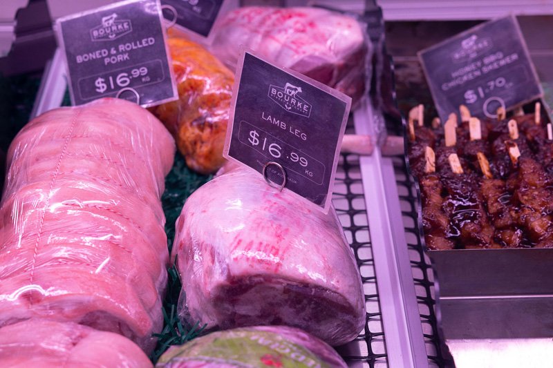 Meat in the display fridge - lamb legs
