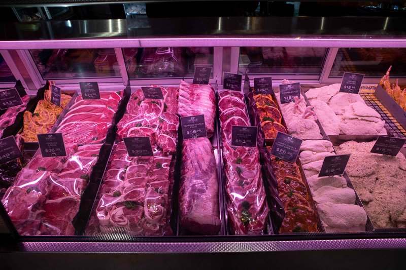 Meat in the display fridge - various