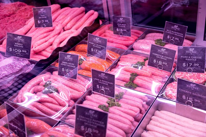 Sausages in the display fridge