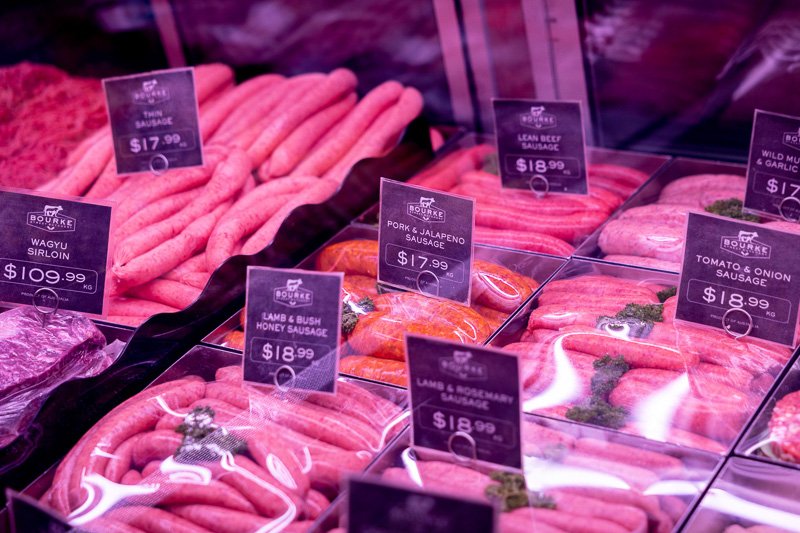 Meat in the display fridge - various