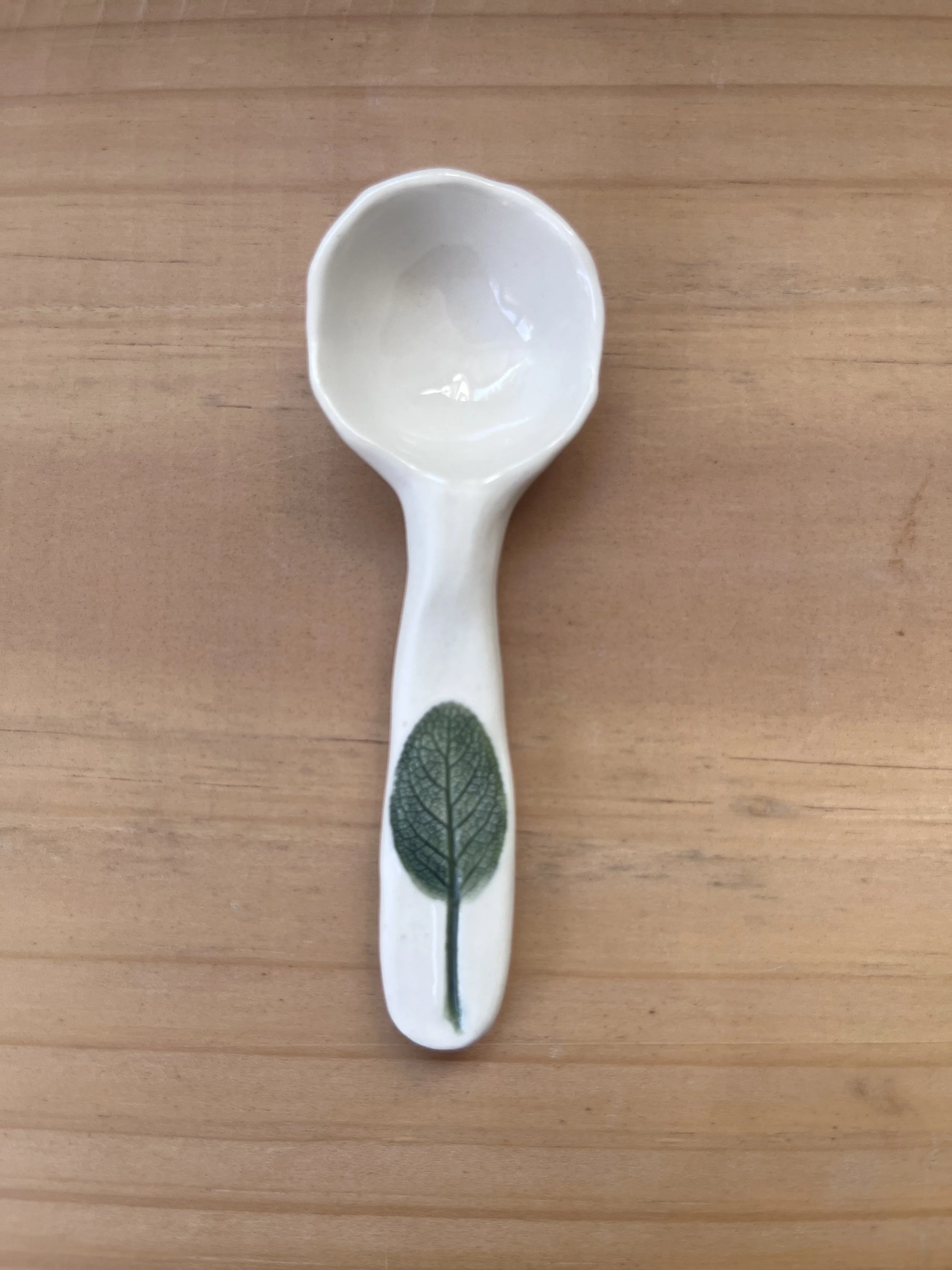 Porcelain sage leaf spoon