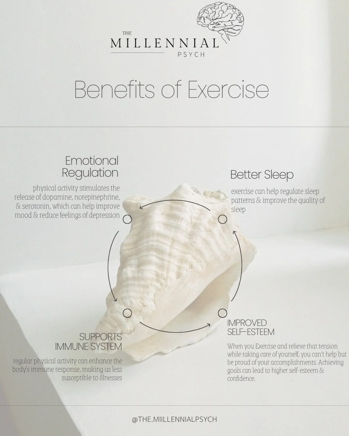 Lets talk Exercise 💭

When we exercise, we release around 40 types of endorphins (anti-stress hormones).

Some benefits are: 
- Reduces symptoms of anxiety
- Dopamine gets a boost
- Improvements in self-esteem
- Improves quality of sleep
- Increases