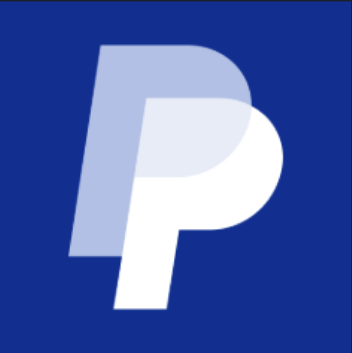 PayPal logo with a stylized 'P' in white and light blue on a dark blue background.
