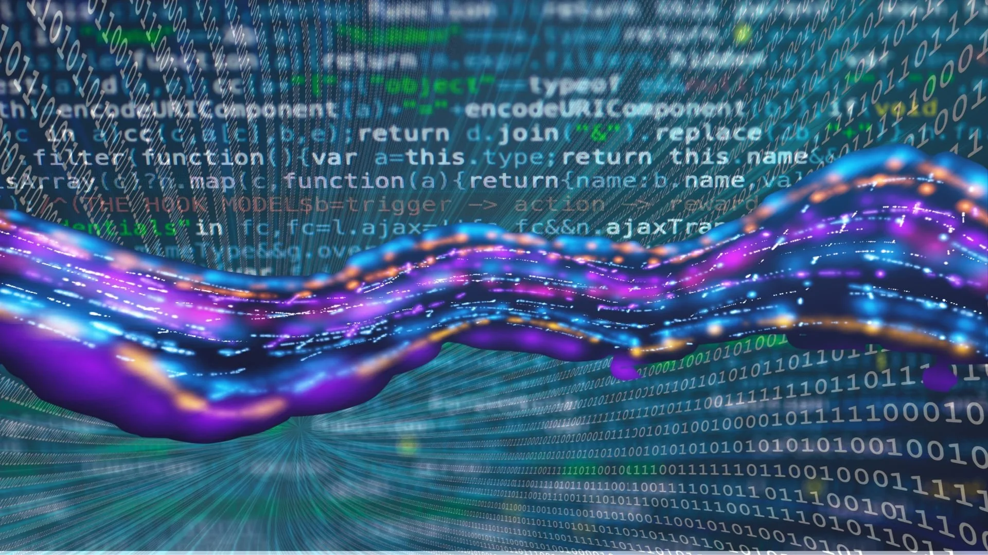 graphic displaying lines of data along with a purple band signifying a data stream