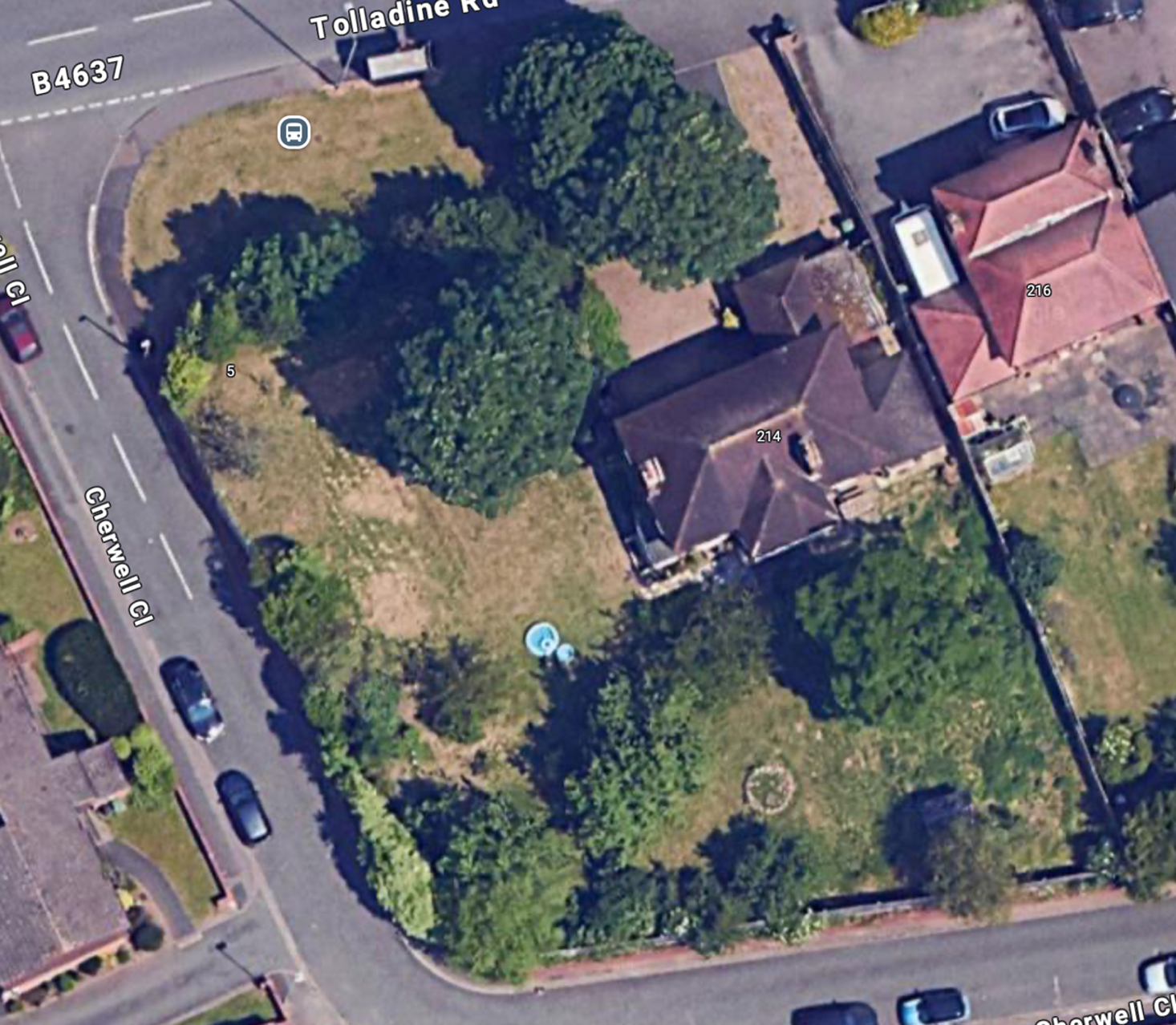 Aerial view of the former vicarage and garden