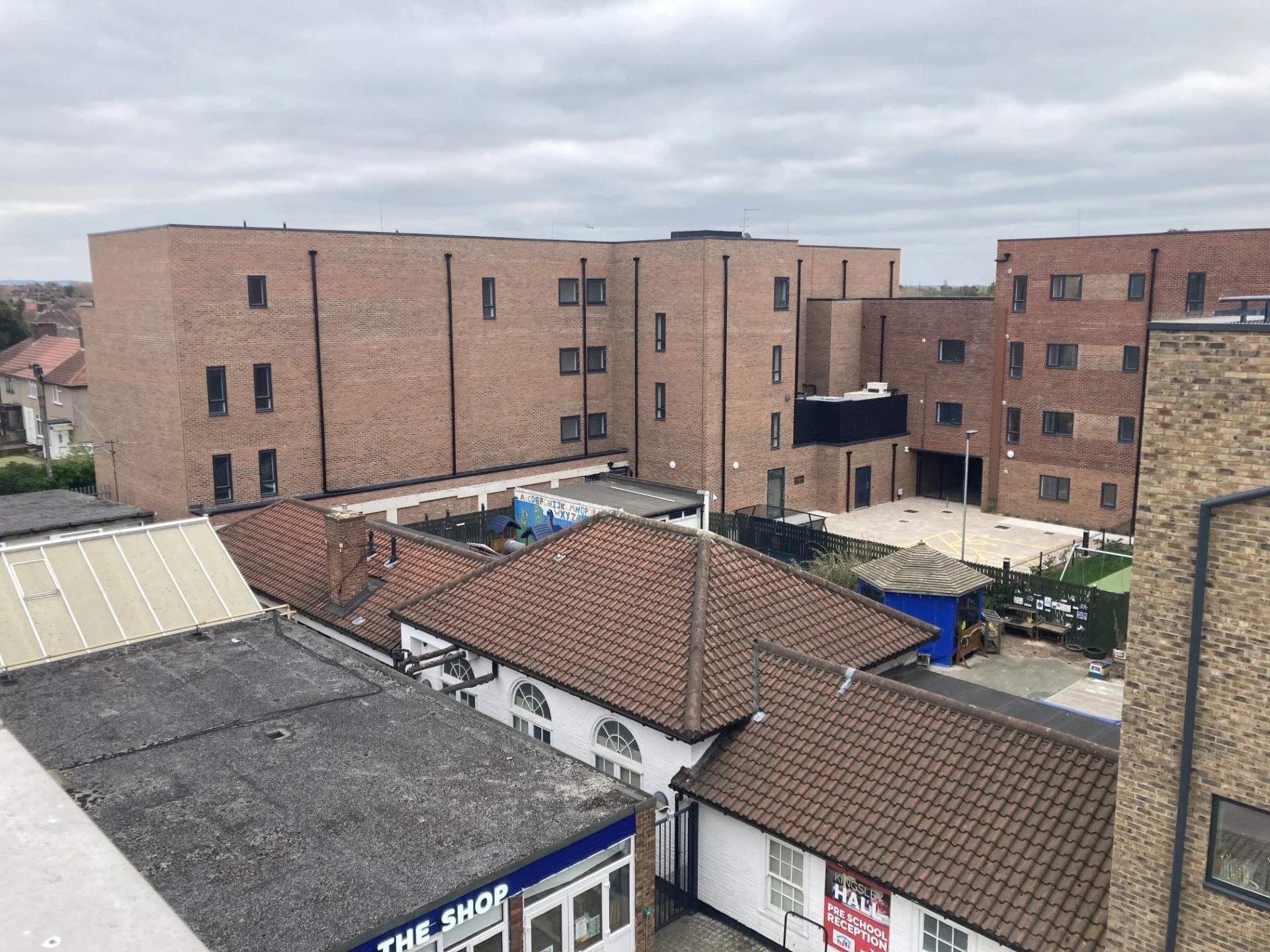 Affordable rent flats, with the nursery and church rooms in the foreground