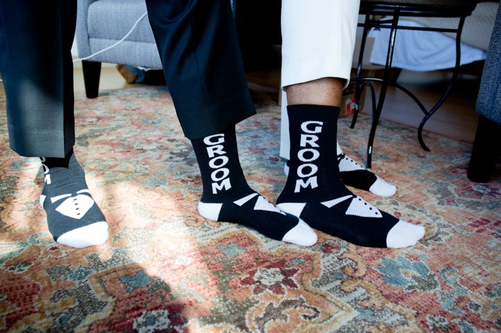 The couples' matching black and white Groom socks