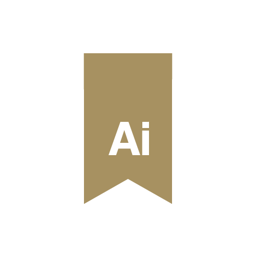 Logo de la créativité et de l'intelligence artificielle, avec un ruban doré portant les lettres 'Ai' en blanc.