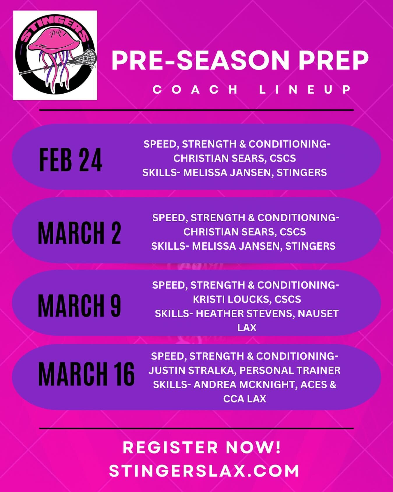 Excited for pre-season prep with all these fantastic coaches!!! Link in bio to register!
@justin.stralka @csears6 @aces_lacrosse @kloucks4 @nausetgirlslax @hlsushi1 @melissaljansen @ccagirlslacrosse2024