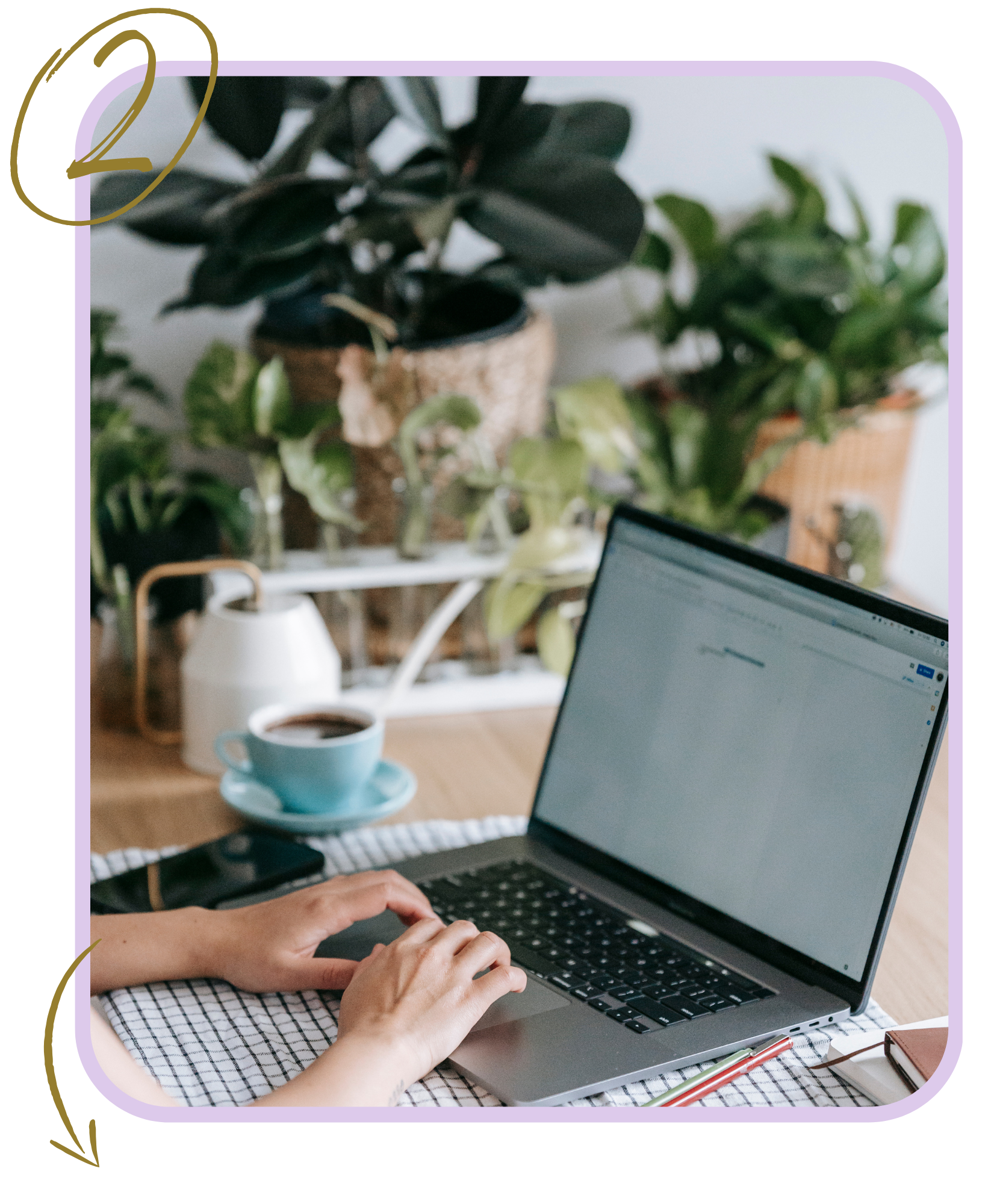 A woman working on a laptop and having a coffee. You can only see the woman's hands.