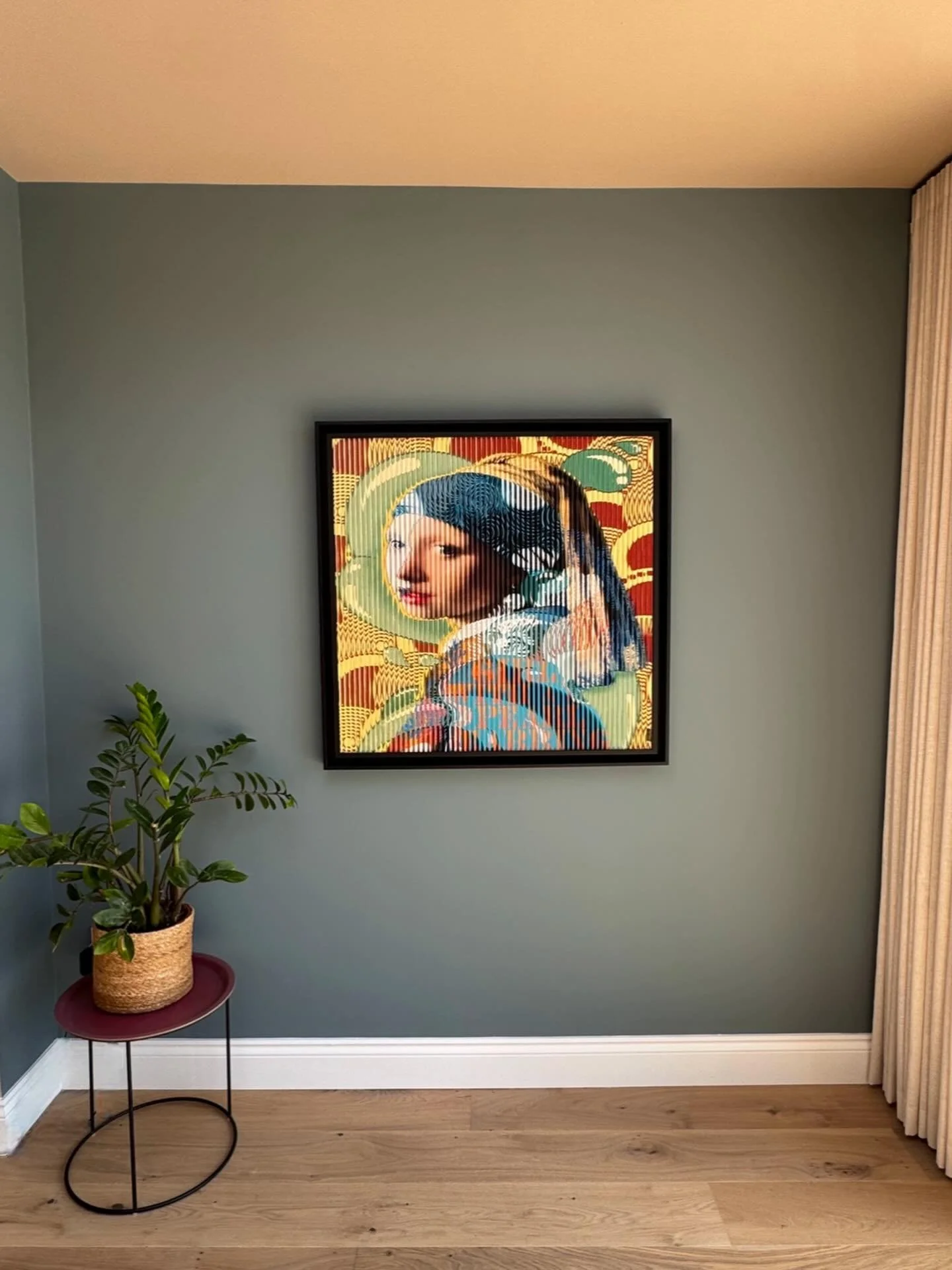 Colour palette for a recently completed living room design. The owners artwork looking suitably at home with the chosen scheme 

#design #interiordesign #livingroom #colourpalette #farrowandball