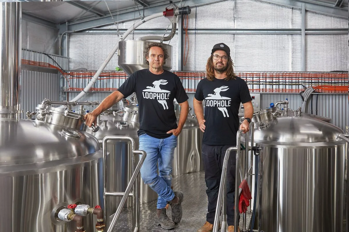Brewers; Derek Hooper and Tom–inside the Loophole Brewing Co. brewhouse; proudly brewing small-batch beer near Robe, South Australia.