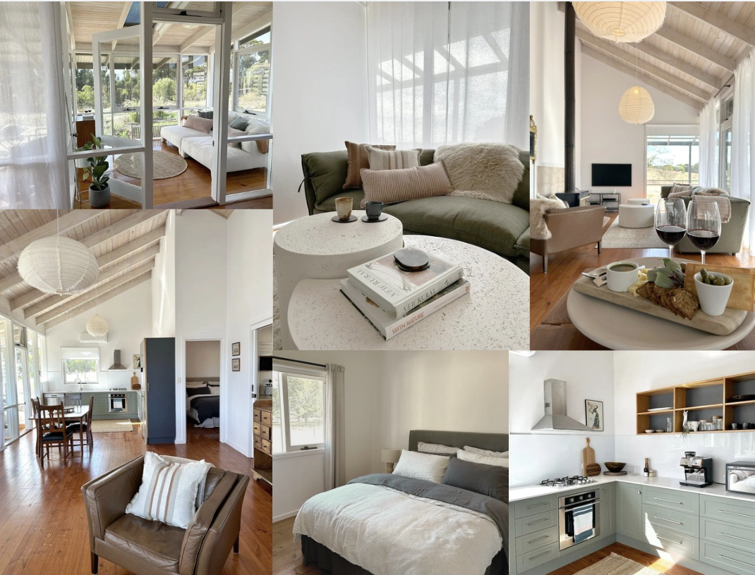 Inside The Cape Jaffa Wines Cottage; a cosy vineyard Air BnB stay nearby Robe with wine, grazing platter, and views across the Cape Jaffa Wines Vineyard