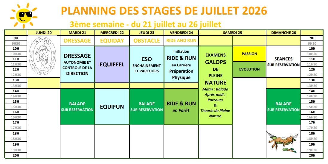 Stages d'été - Juillet - Semaine 3