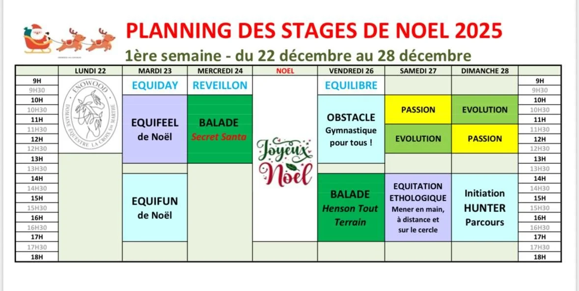 planning stages équitation noël