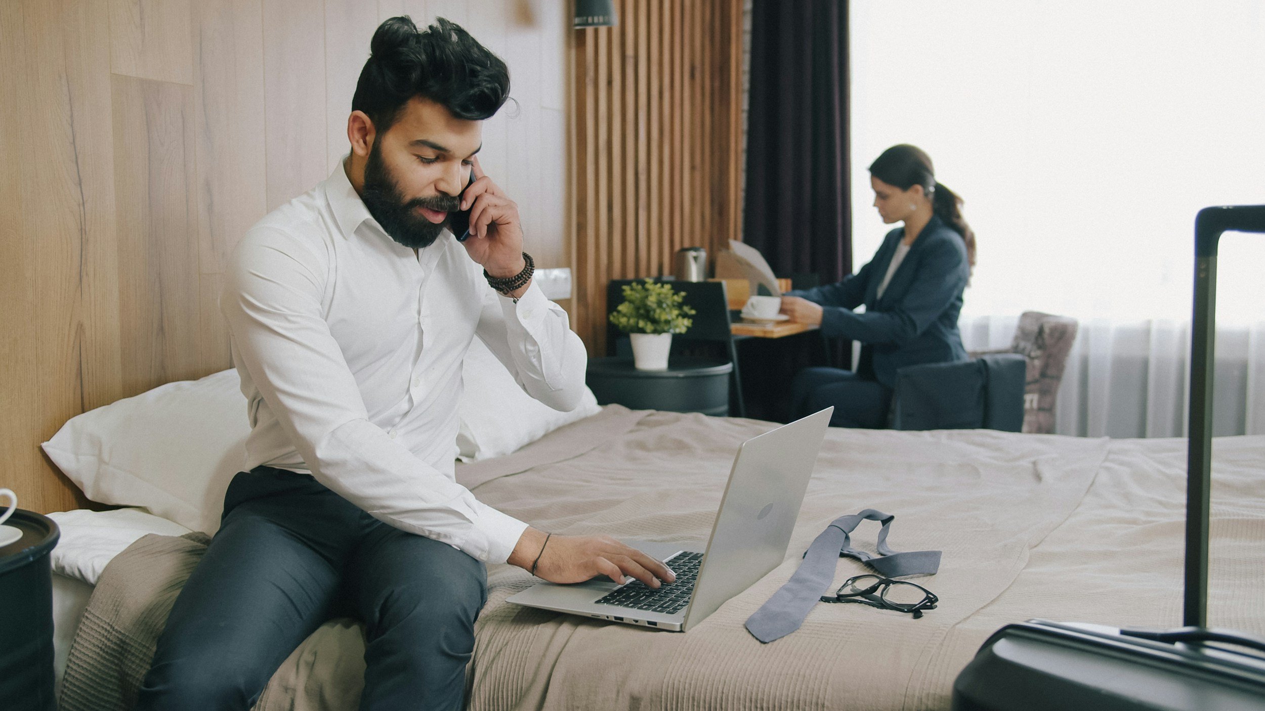 Couple working side by side