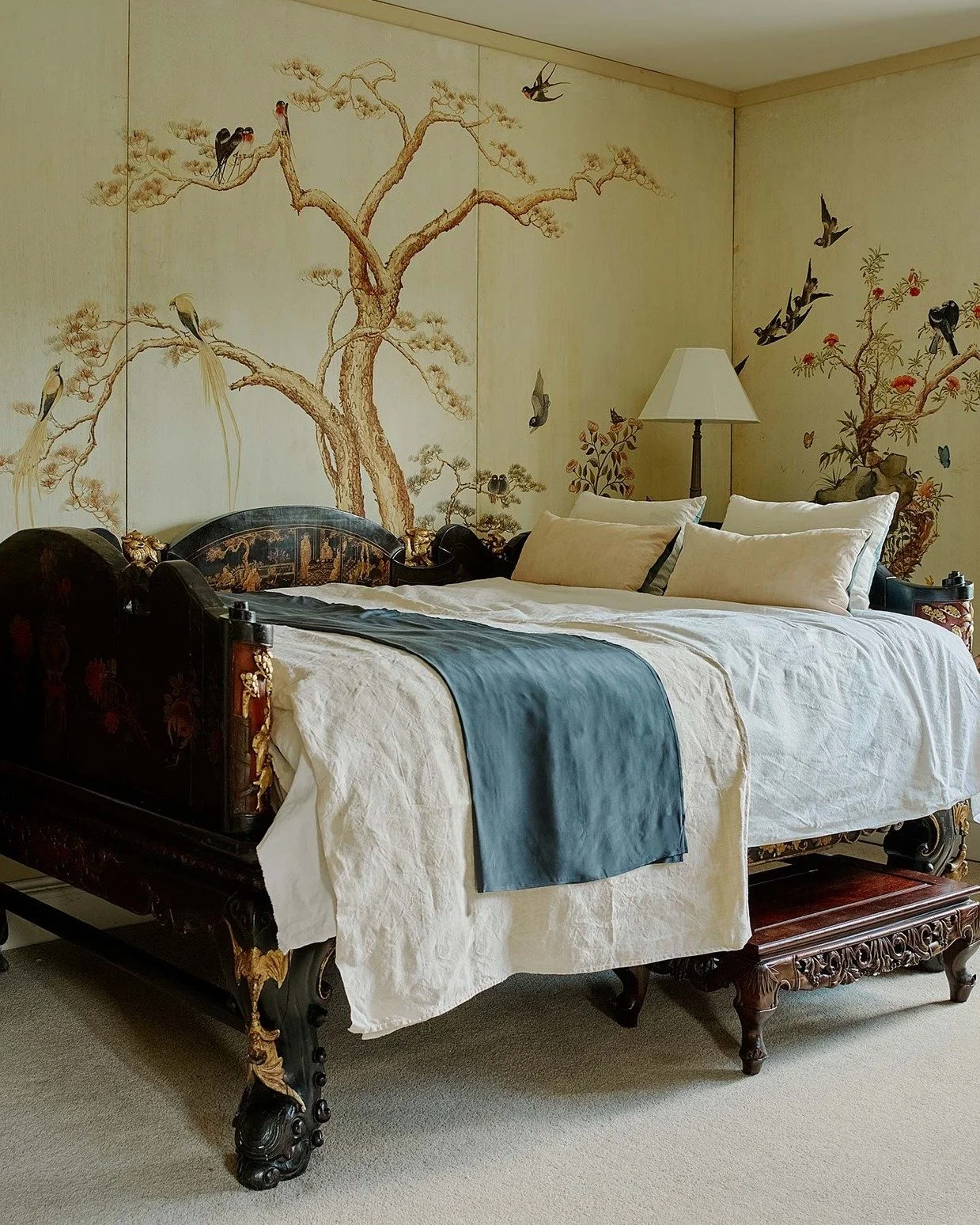 The master bedroom at Pye Corner is luxury at its best. Climb into a carved antique Chinese opium bed, unwind in a generously sized bathroom with a deep bath and double sinks, and find a quiet desk nook tucked away from the rest of the house. 
.
.
.
