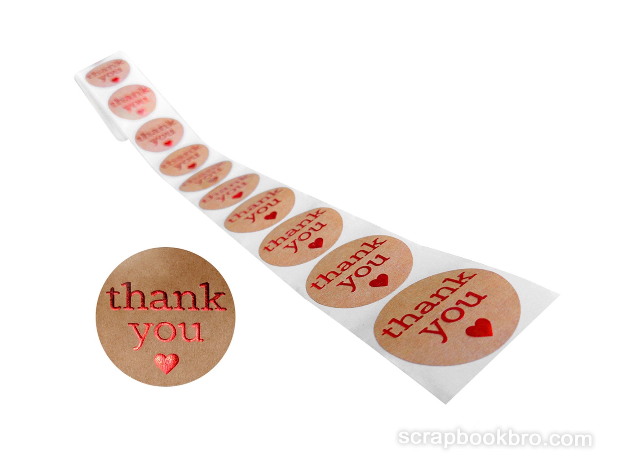 3.8cm Thank You Stickers Labels Large Round For Crafts Paper Gift Envelopes Seals Red And Brown With Hearts