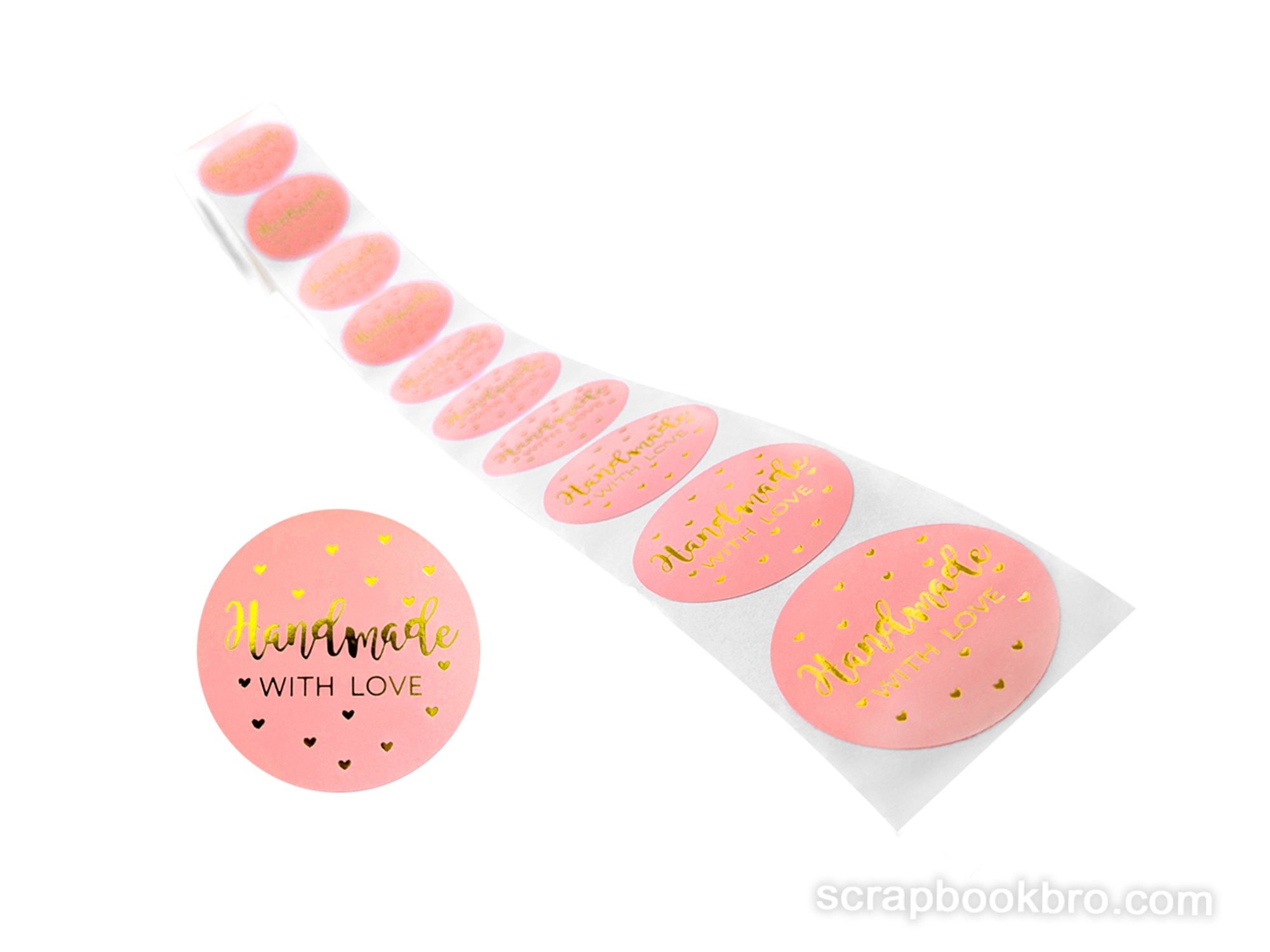 3.8cm Handmade With Love Stickers Labels Large Round For Crafts Paper Gift Envelopes Seals Pink and Gold