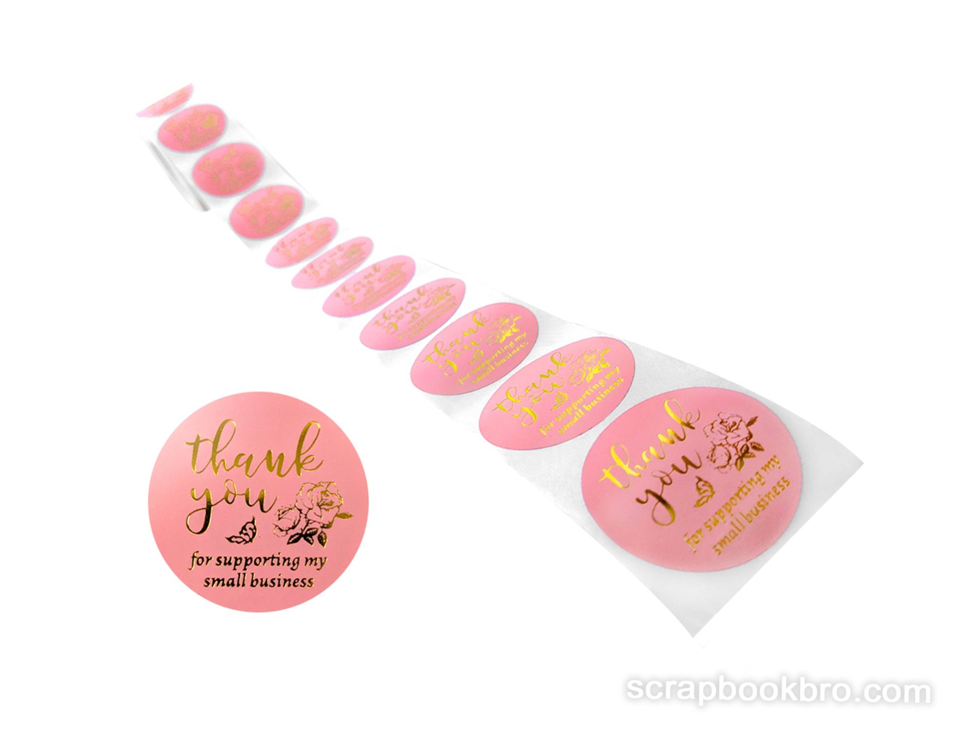 3.8cm Thank You For Supporting My Small Business Stickers Labels Large Round For Crafts Paper Gift Envelopes Seals Pink and Gold With Flower
