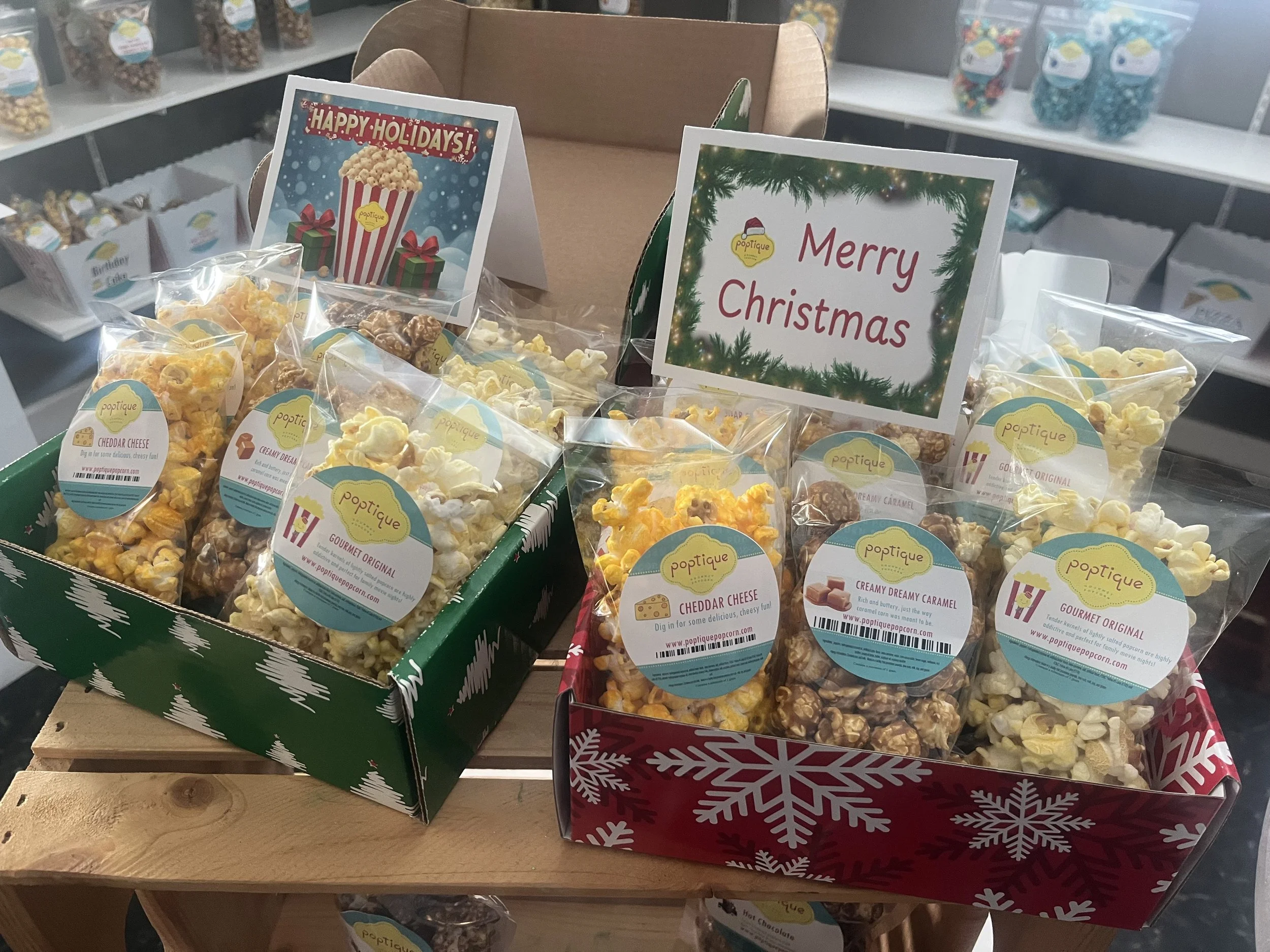 Classic Collection Christmas Box - Creamy Dreamy Caramel, Cheddar Cheese and Gourmet Original Butter Popcorn