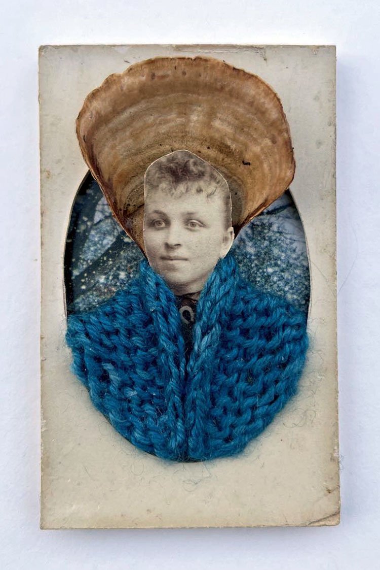 Maureen G. Manning | Winter Walk | 3.5" x 2.25" | Mixed media collage (photo, yarn, tree fungus)