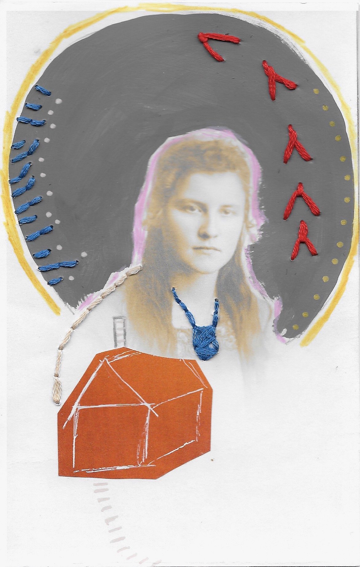 Cecily Mariece Caceu | Home Seeker| 4"x6" in | Photo collage, embroidery, gouache