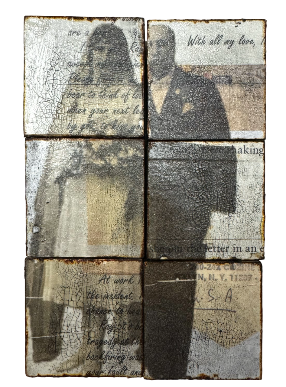Yochi Yakir-Avin | Memory Cubes II | 6"x8"x2"in | Layered collage on wood blocks