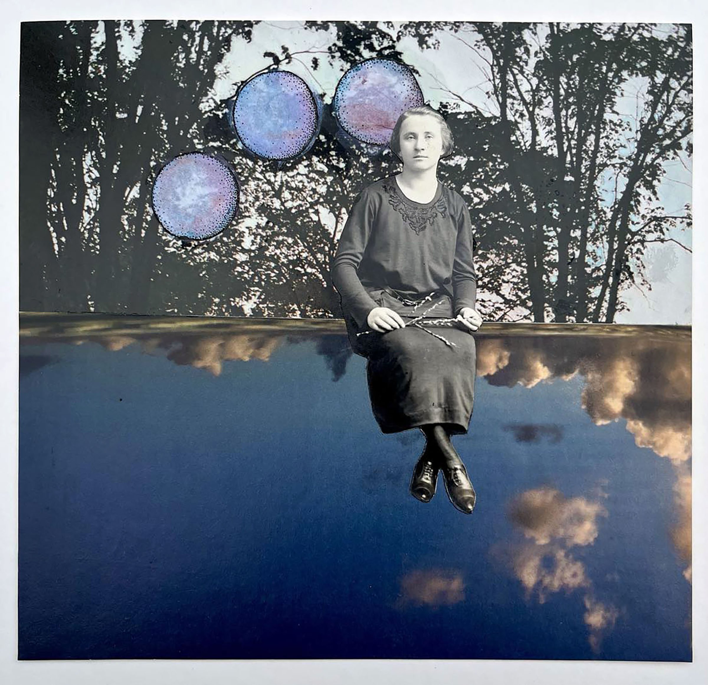 Maureen G. Manning | Floating | 8" x 7.5" in | Mixed media collage (photo, paper, watercolor & ink)