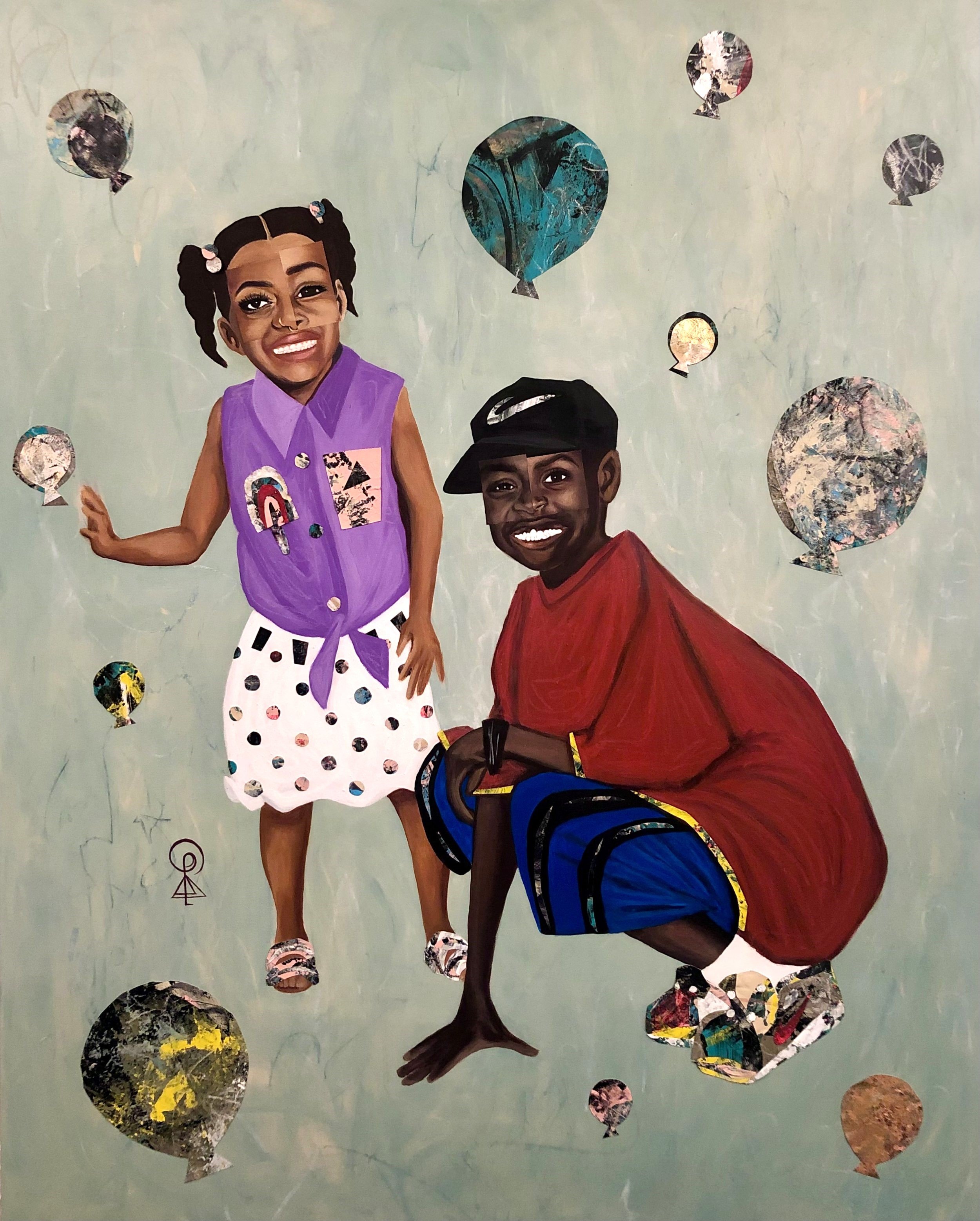 Sasha-Loriene McClain | My brother and me | 60"x 48"x1.5" in | Acrylic and oil pastel on canvas | 2023