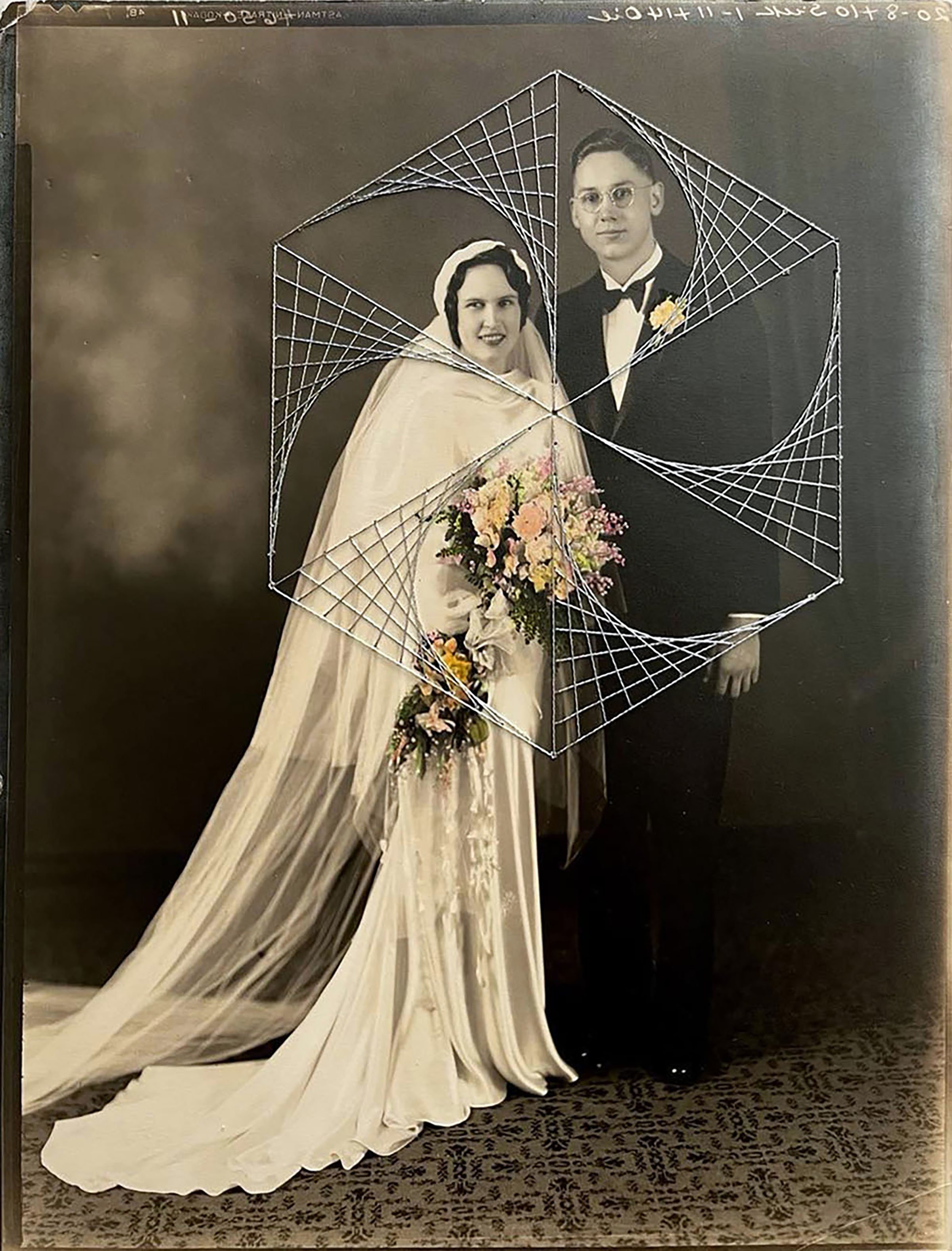 Maureen G. Manning | Whirlwind Wedding | Mixed media collage (photo, thread, watercolor)