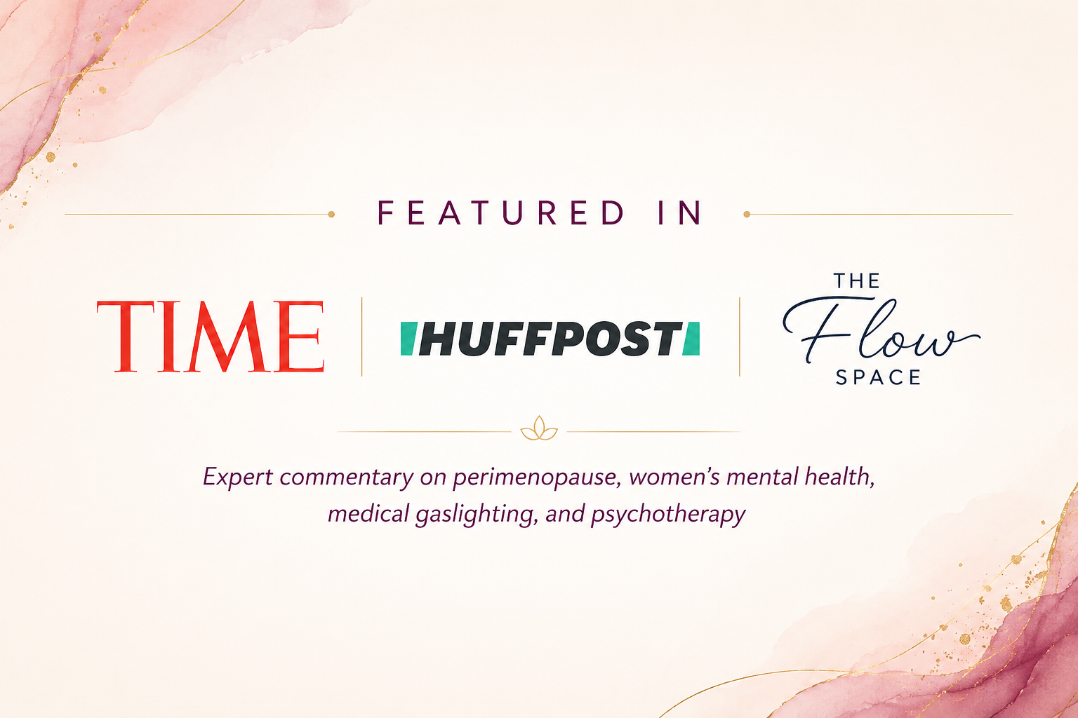 This image shows the media interviews Jessika Fruchter LMFT has had lately, further showing her expertise in women's midlife mental health and perimenopause mental health.