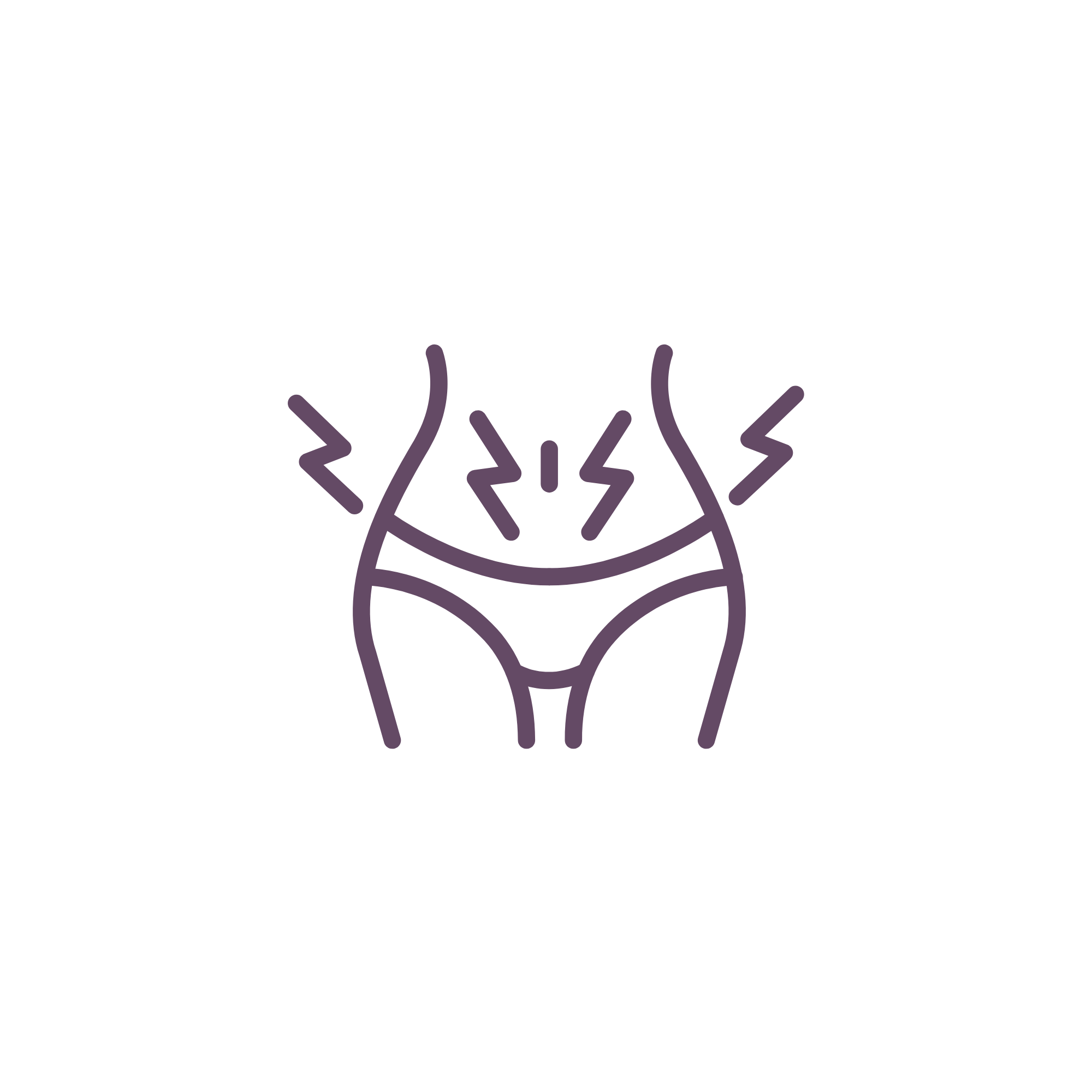 Minimalist purple line drawing of a flower inside a white circle