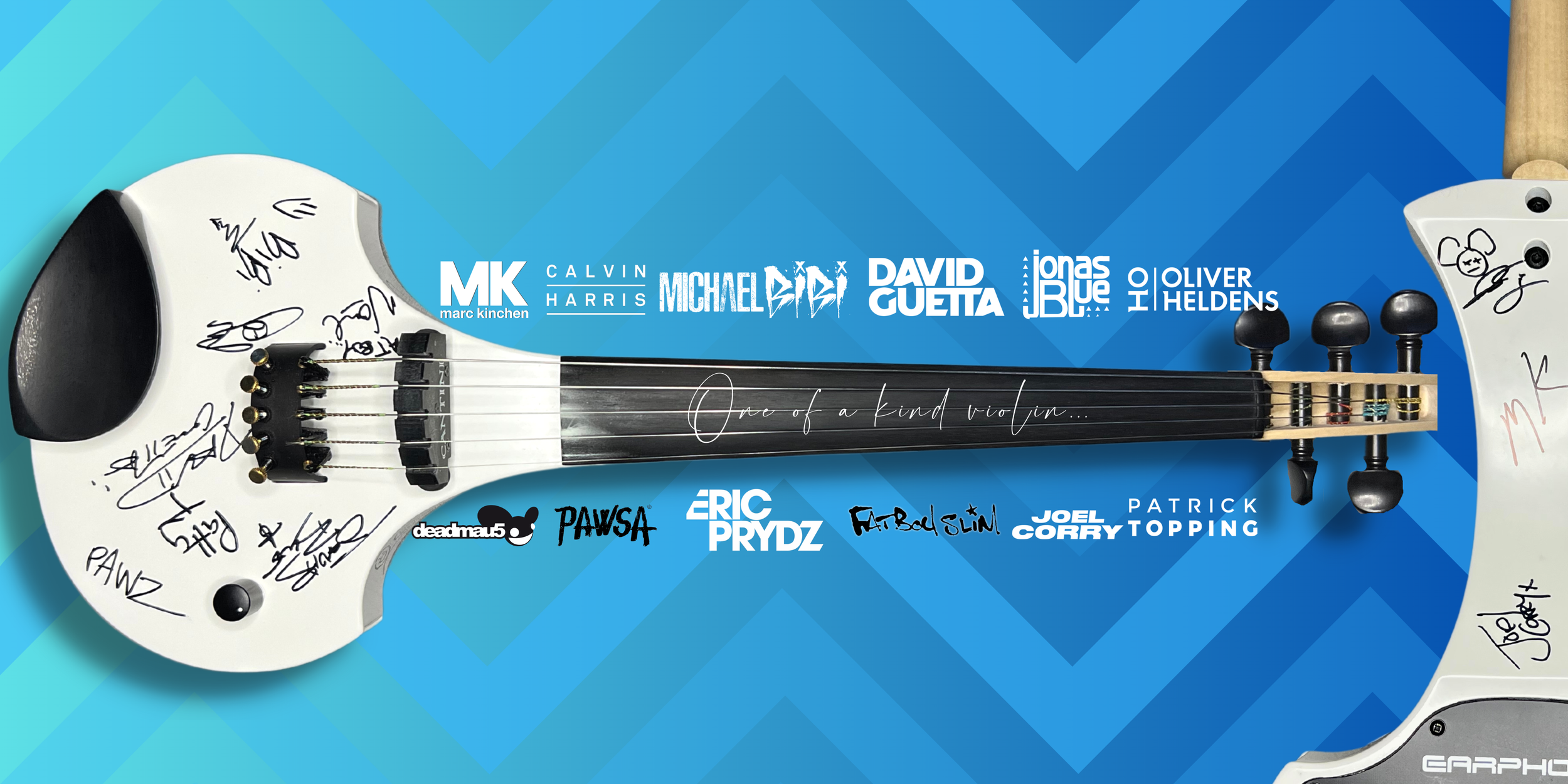The most unique electric violin. Signed by David Guetta, Fisher ,Calvin Harris , Eric Prydz, MK, Deadmau5, Fatboy Slim and more DJs.
