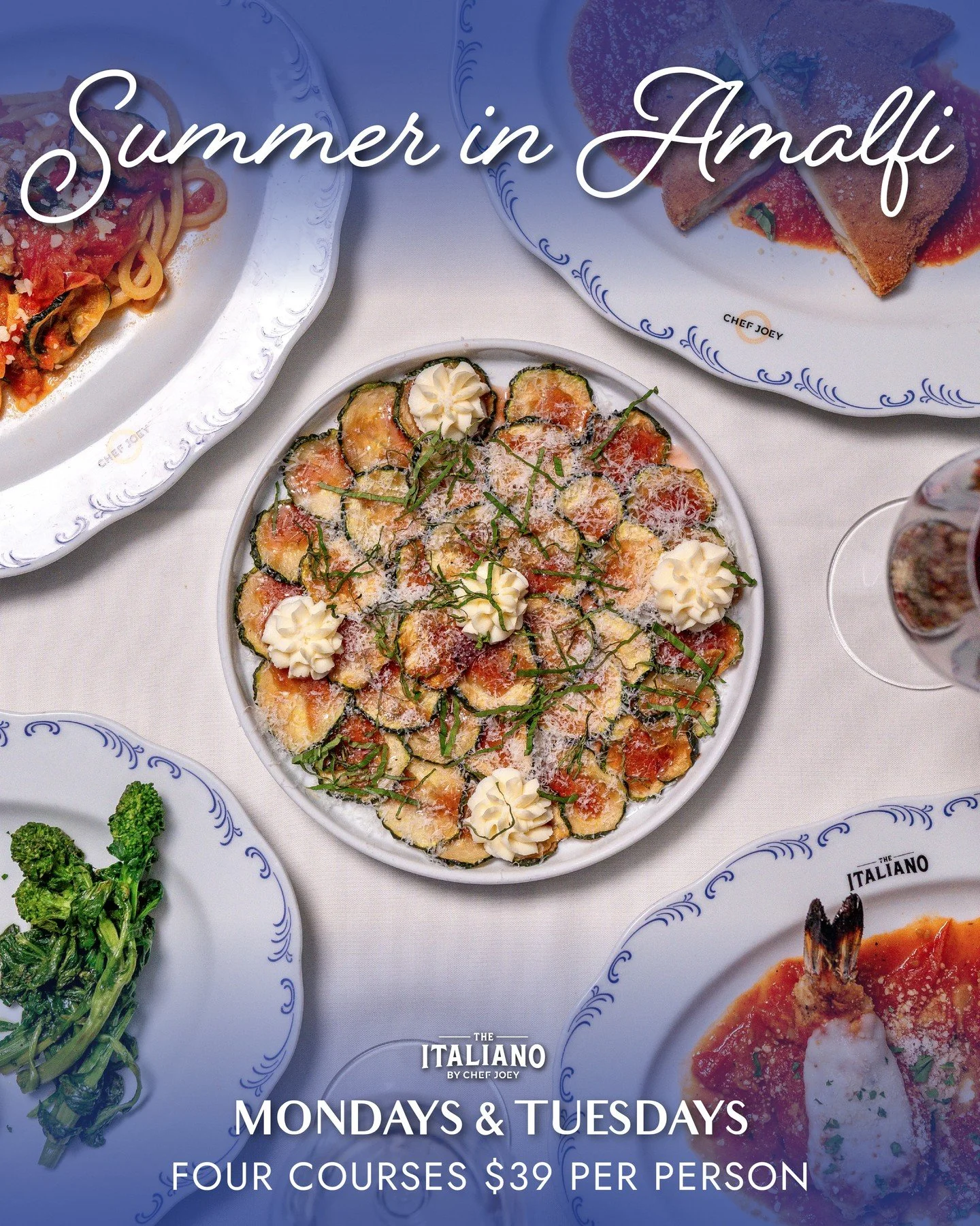The Amalfi Coast is closer than you think 🍋🌊⁠
⁠
Join us for four courses of bright, coastal Italian flavors all summer long.⁠
⁠
Available Mondays and Tuesdays only 🇮🇹