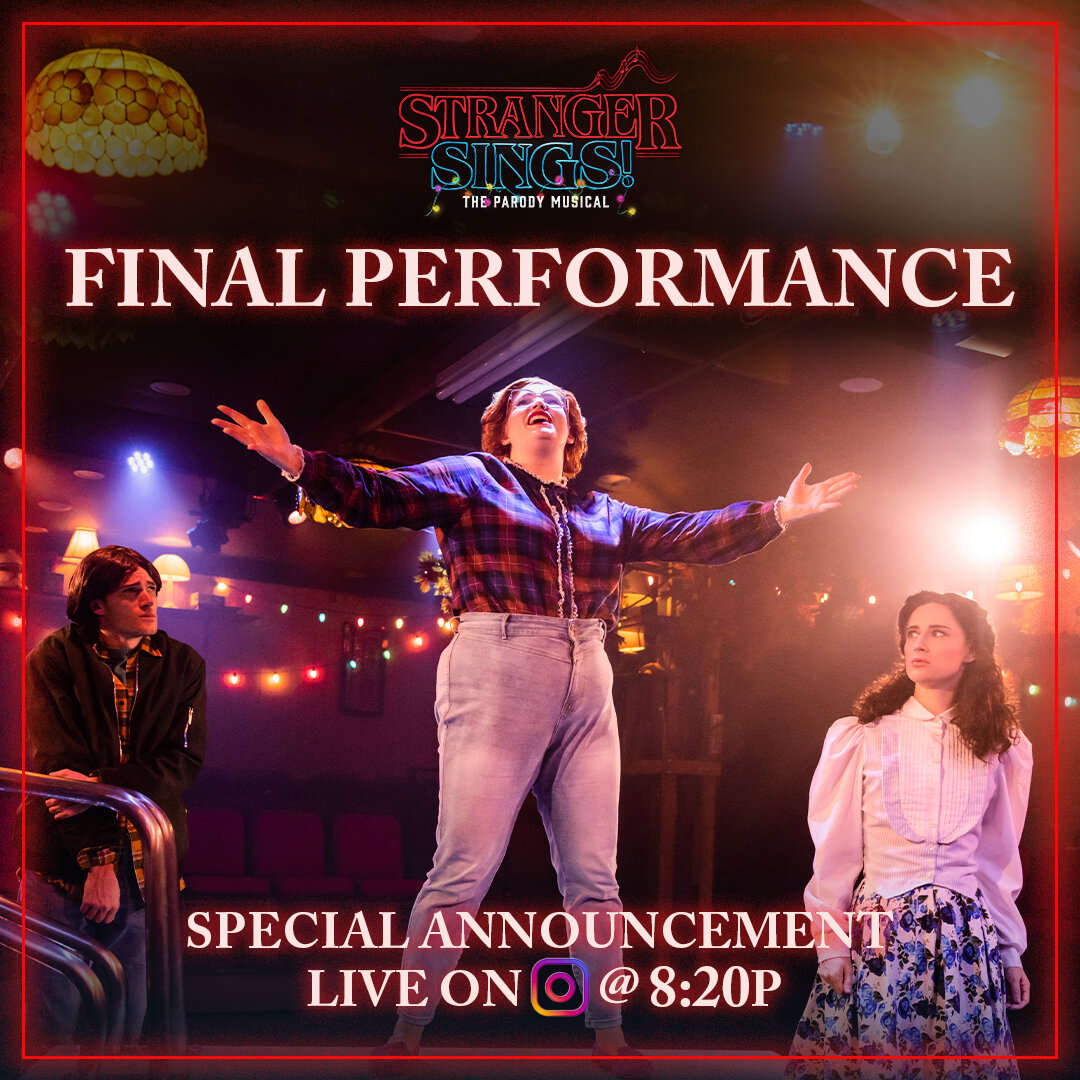 Quick the portal is closing! See us face the upside down one more time at our final performance in NYC TODAY and make sure to tune in on IG LIVE tonight at 8:20 pm for a special announcement!

#strangersingsmusical #strangerthings #justiceforbarb #ba