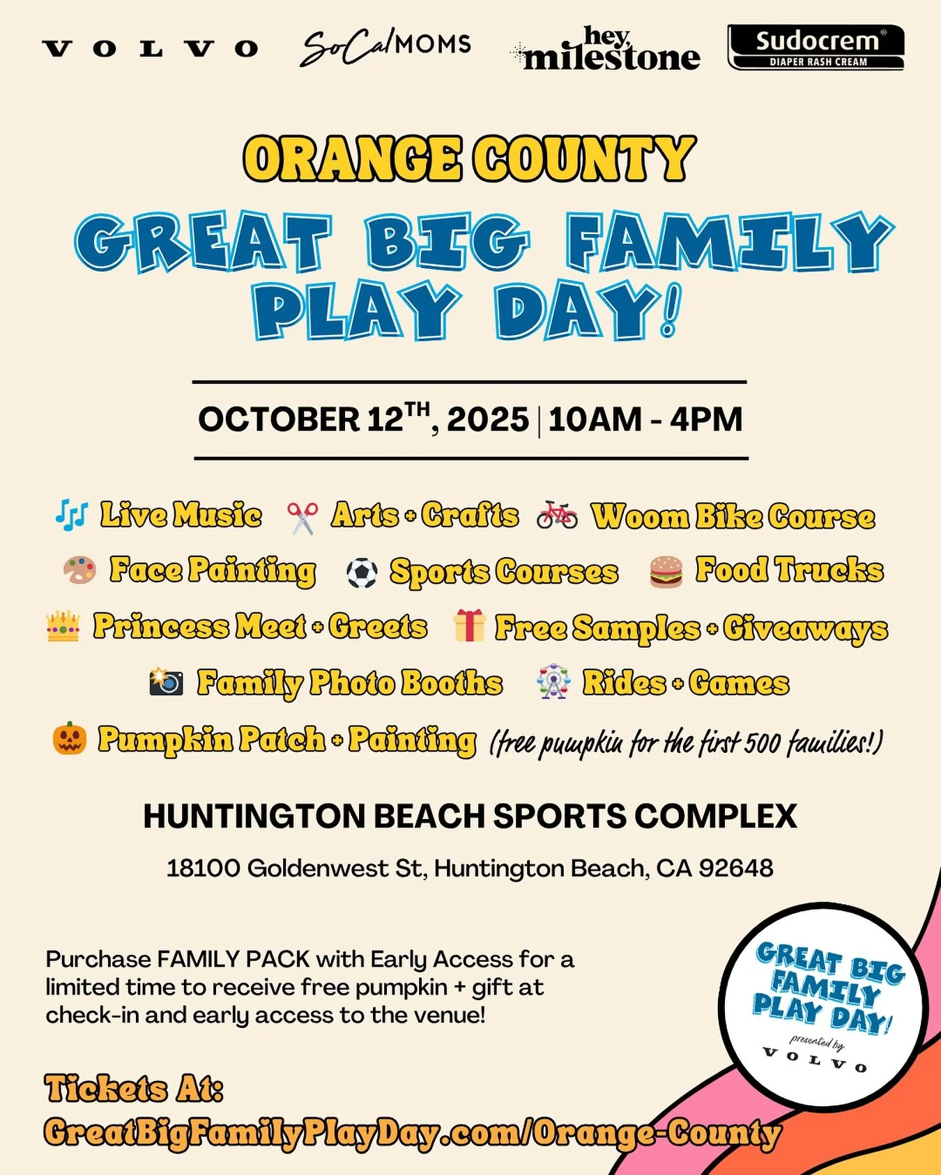 📆 Mark your calendars for the FINAL STOP of @greatbigfamilyplayday! 🎉 We&rsquo;re heading to Orange County to take over Huntington Beach Sports Complex for one day only on Sunday, October 12th from 10am-4pm!

👻 Celebrate the start of spooky season