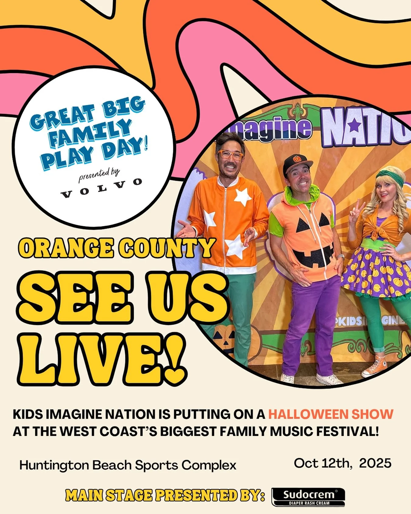 🎃 Get ready to sing, dance + get spooky! 👻

Join @kidsimaginenation LIVE at @greatbigfamilyplayday Orange County (presented by @volvocarusa) for their interactive Halloween Show and dance party! 💃🕺

Kid Imagine Nation will be hitting the Main Sta