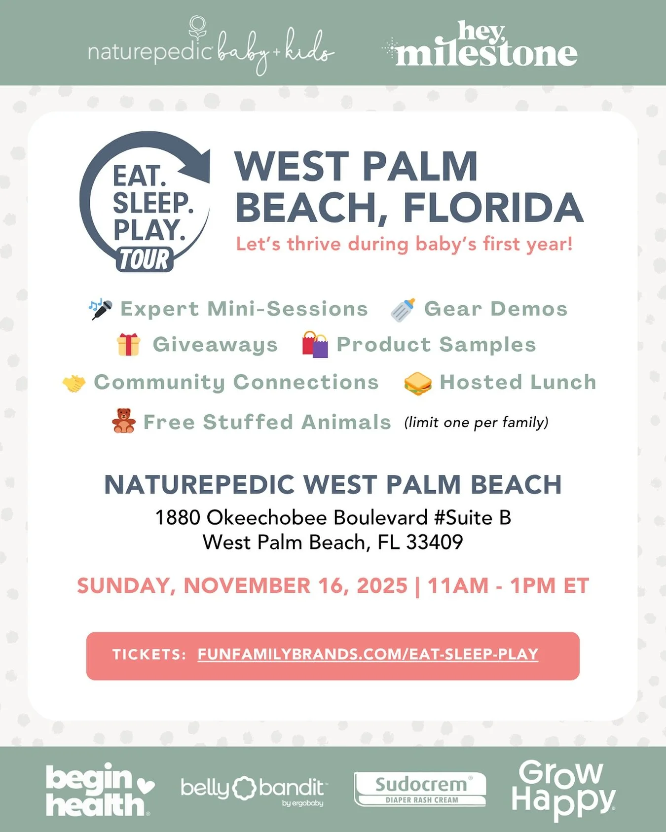 Good news West Palm Beach mamas, we&rsquo;ve got your weekend plans covered! 🌴🐣💤🍼

The @eatsleepplaytour is popping up in your city this Sunday, November 16th and we&rsquo;re providing you with everything you need to thrive during baby&rsquo;s fi
