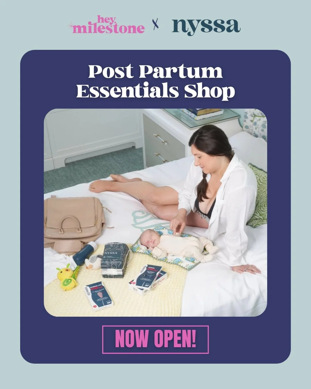 The postpartum support system of your dreams is here. 💕💫 introducing @hey.milestone&rsquo;s brand new Postpartum Essentials Shop, created in partnership with @nyssacare!

Our curated shop features mom-approved essentials for postpartum care, inclin