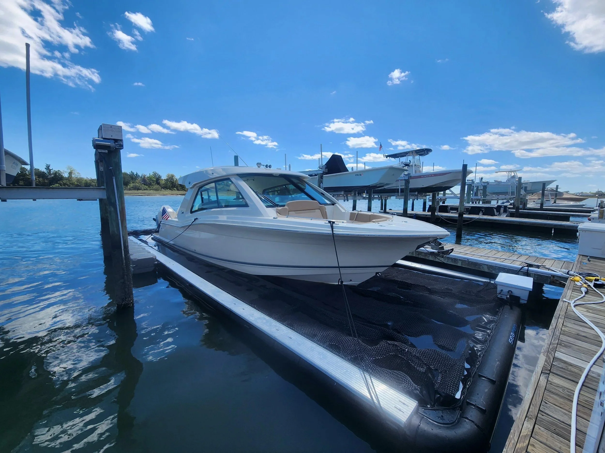 Scout 355 in a Solstice SeaPen Dry Dock at MarineMax Wrightsville Beach, North Carolina